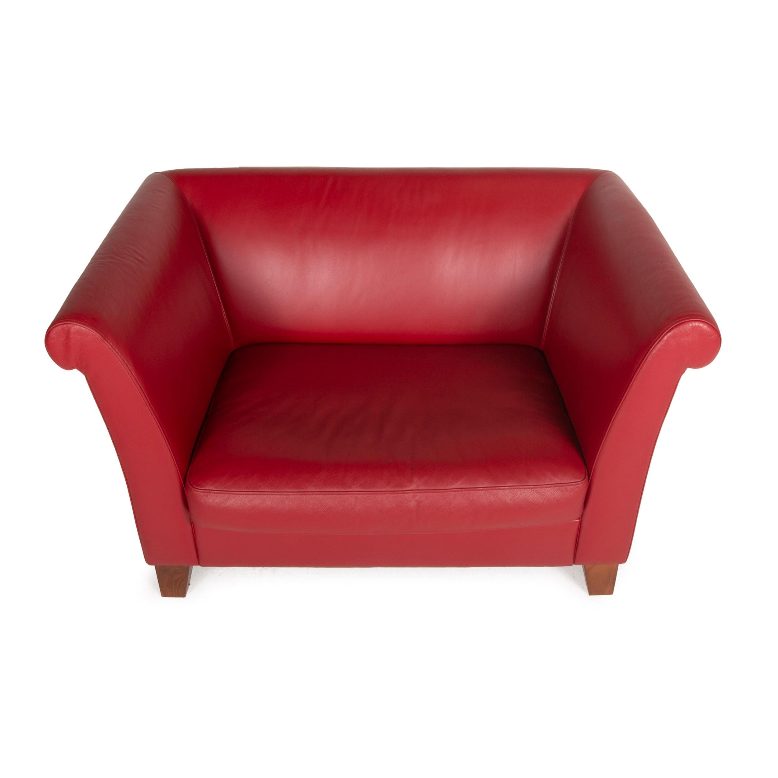 Contemporary Machalke Ritz Leather Armchair Red Wine Red Loveseat