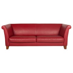 Machalke Ritz Leder-Sofa mit rotem Dreisitzer in Weinrot
