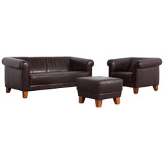 Machalke Sumatra Leather Sofa Set Brown Two-Seat and Armchair
