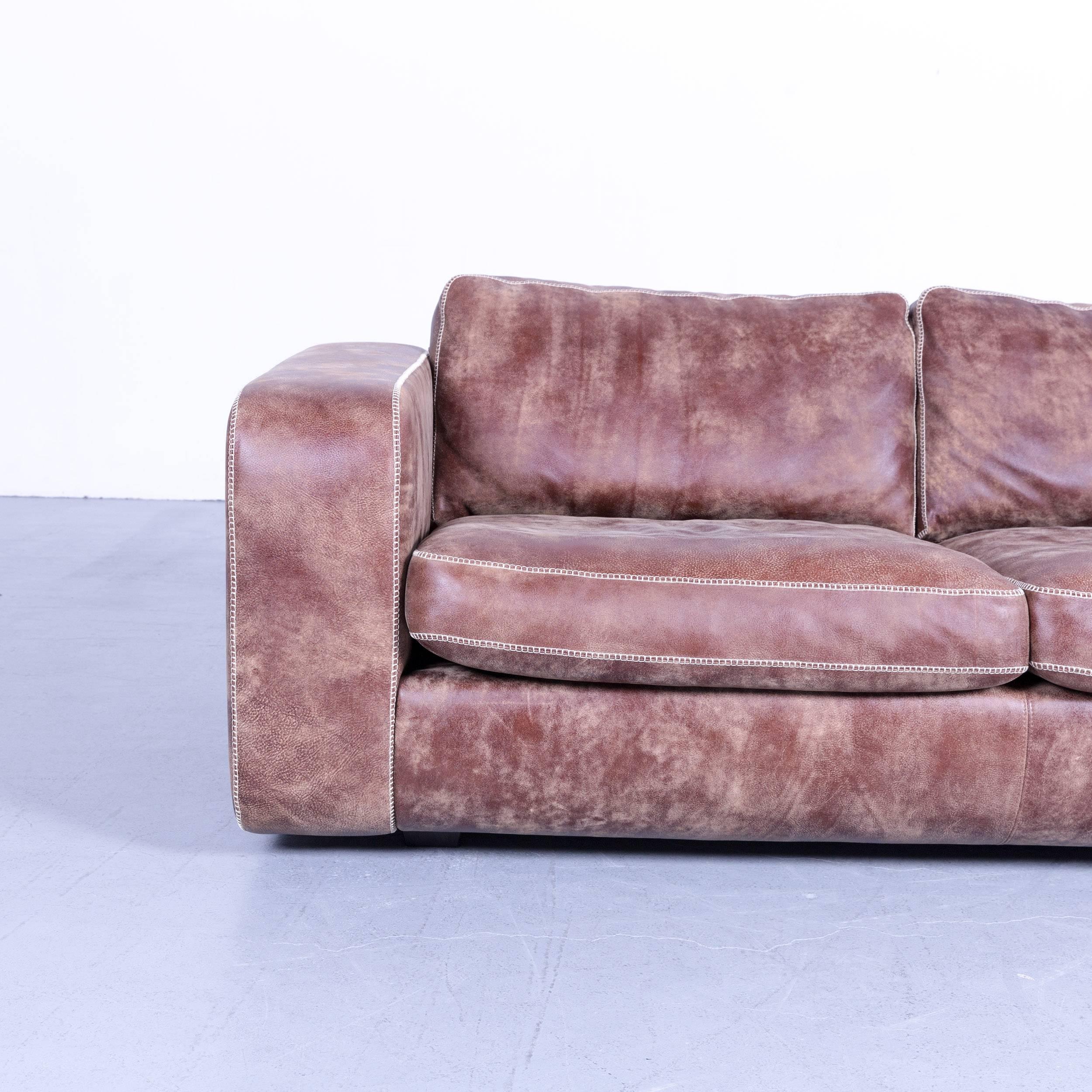 German Machalke Valentino Brown Leather Sofa Three-Seat Couch