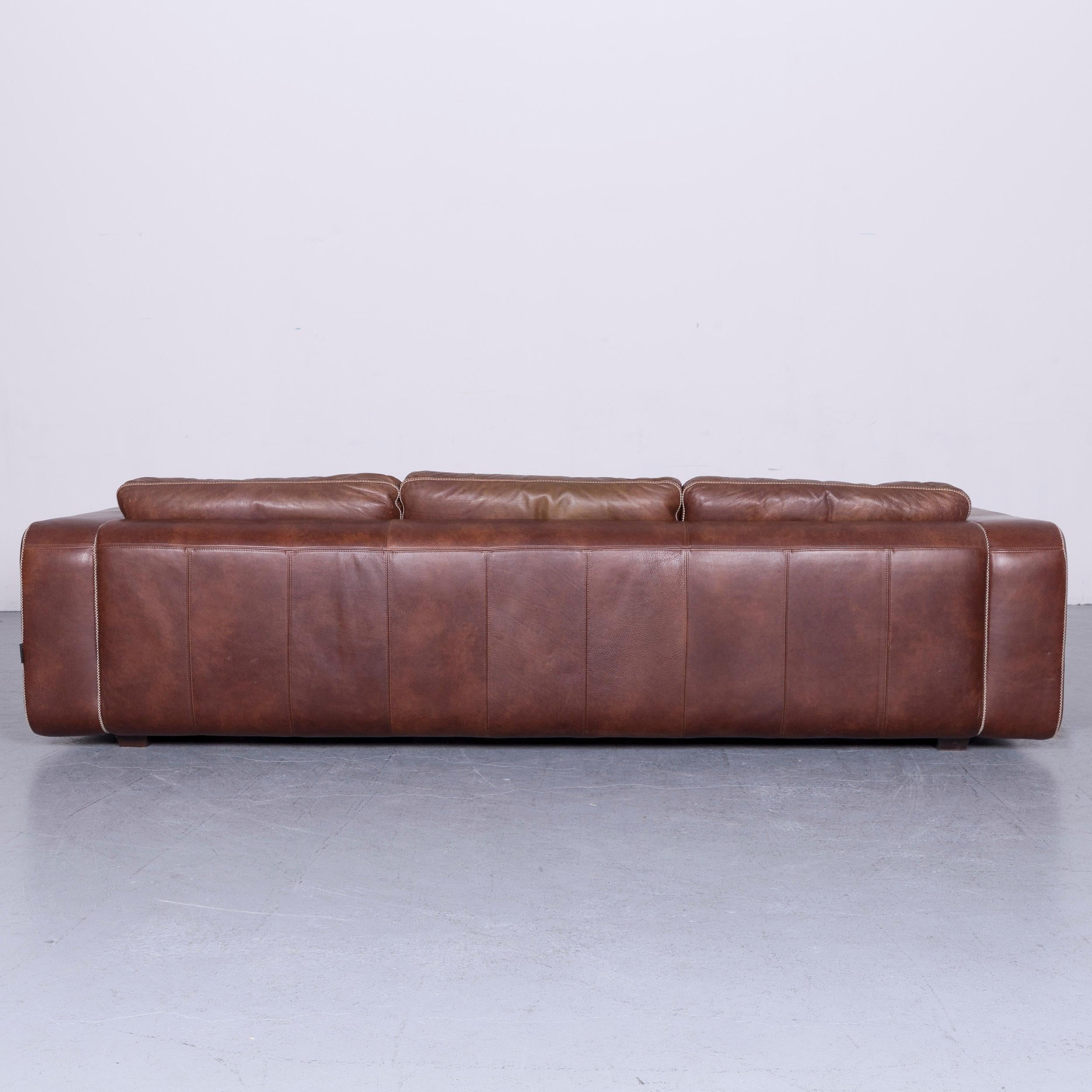 Machalke Valentino Designer Leather Sofa Brown Three-Seat Couch For Sale 8