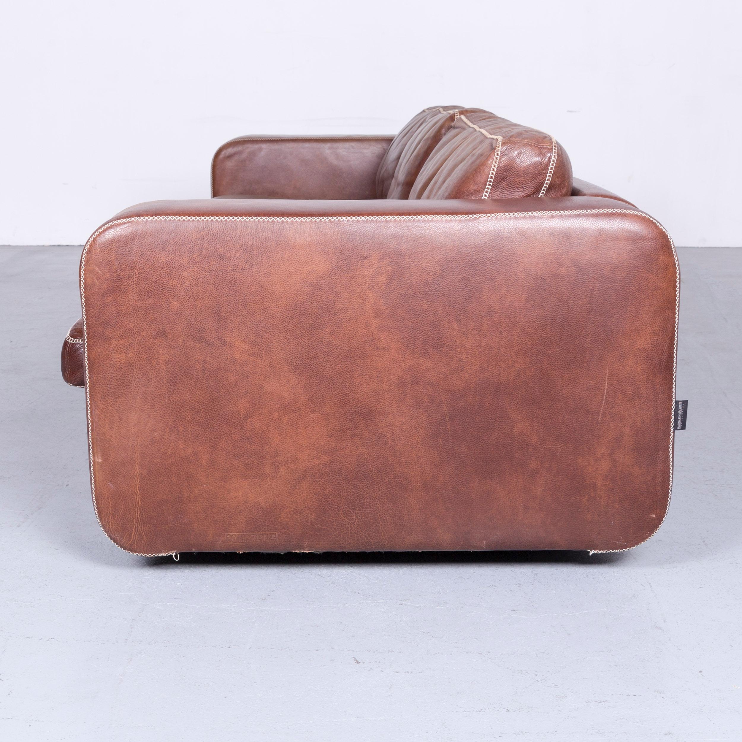 Machalke Valentino Designer Leather Sofa Brown Three-Seat Couch For Sale 9