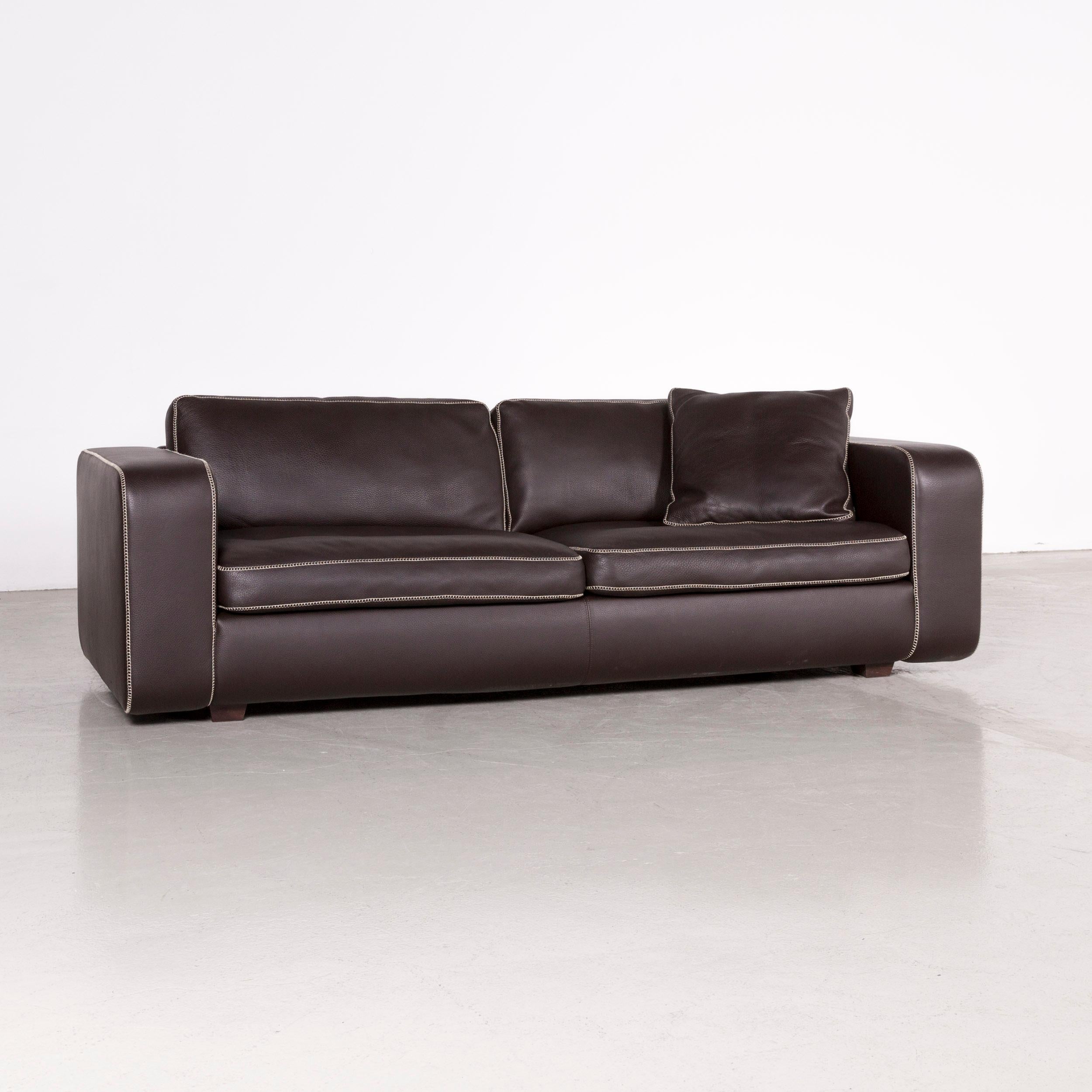 German Machalke Valentino Designer Leather Sofa Brown Three-Seat Couch For Sale