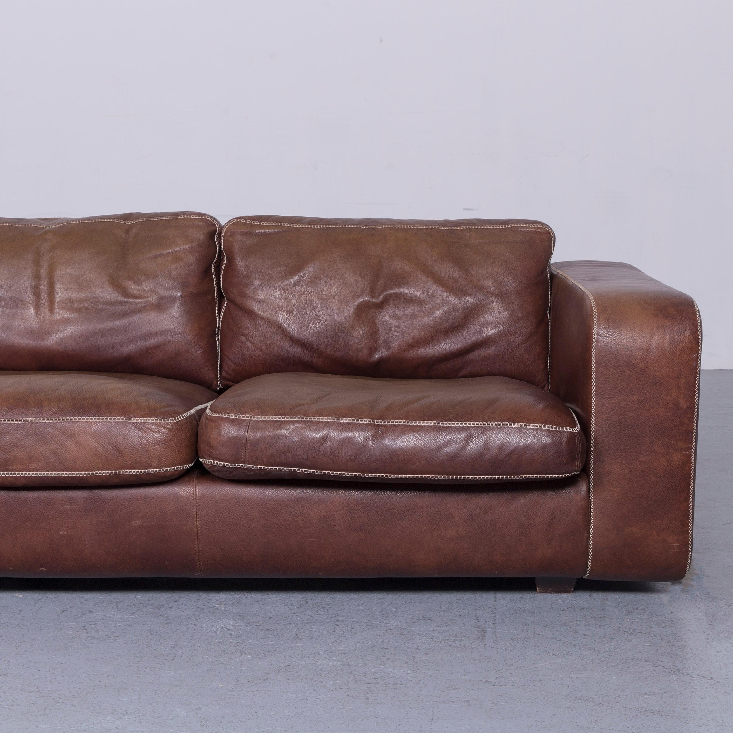 German Machalke Valentino Designer Leather Sofa Brown Three-Seat Couch For Sale