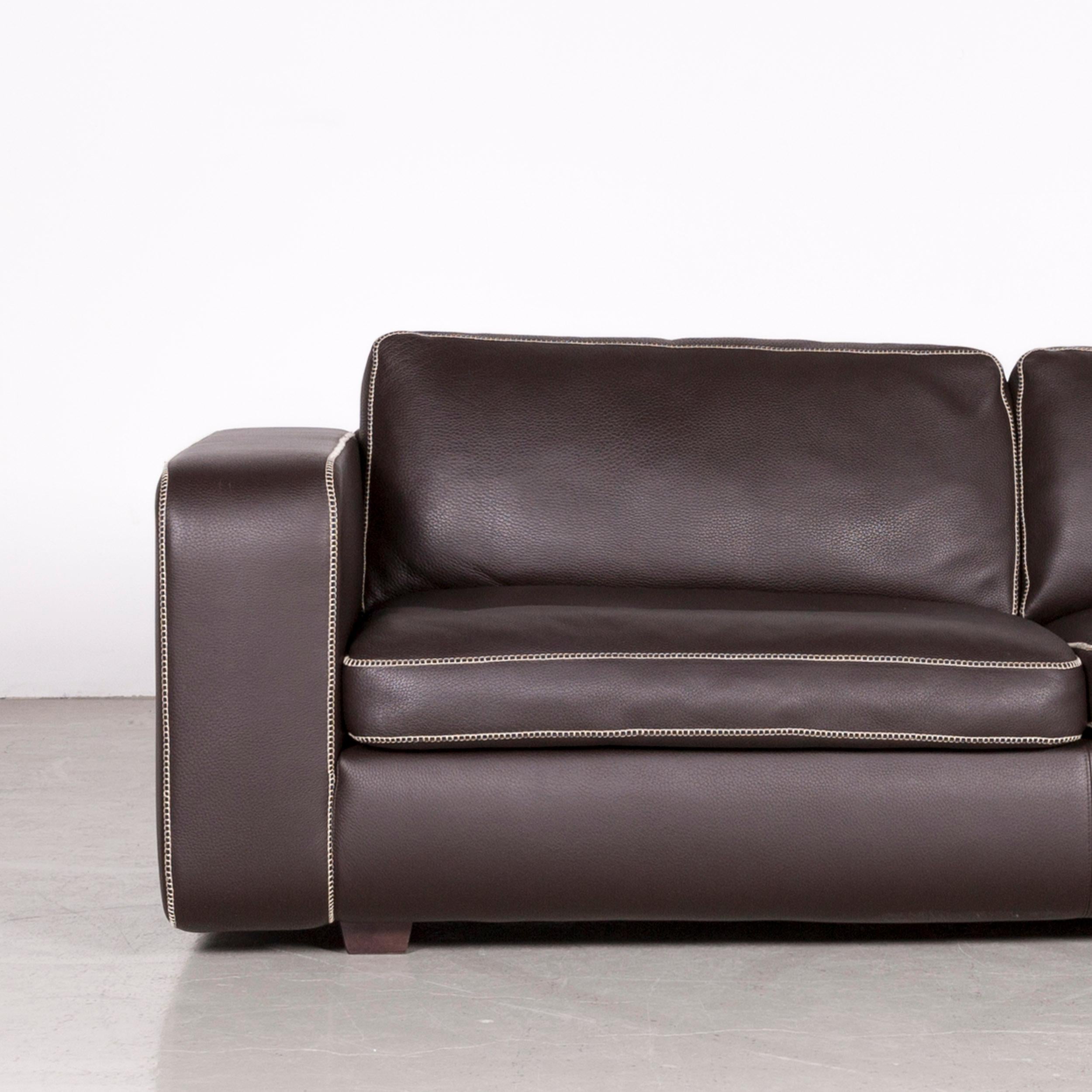 Machalke Valentino Designer Leather Sofa Brown Three-Seat Couch In Good Condition For Sale In Cologne, DE