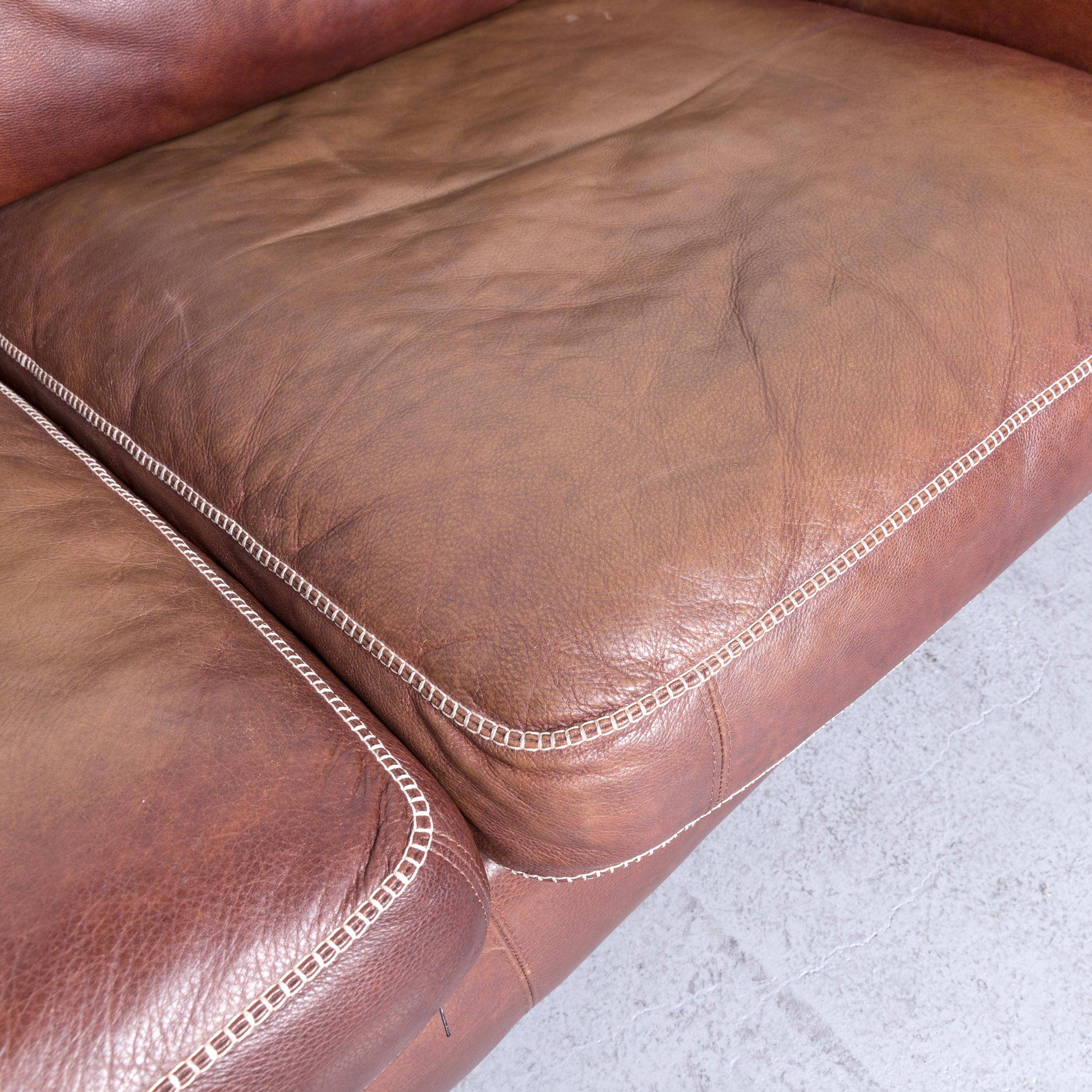 Machalke Valentino Designer Leather Sofa Brown Three-Seat Couch In Good Condition For Sale In Cologne, DE