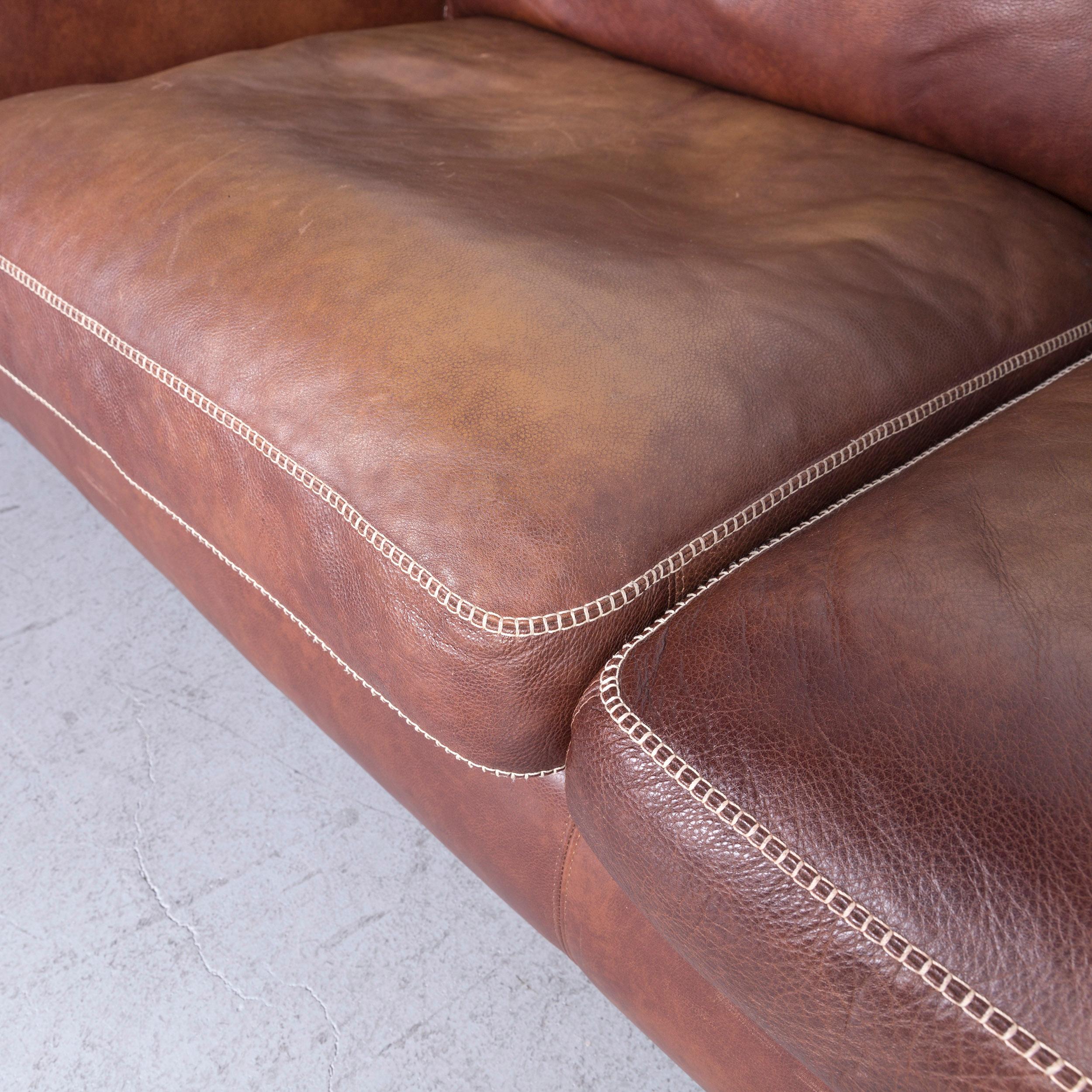 Contemporary Machalke Valentino Designer Leather Sofa Brown Three-Seat Couch For Sale