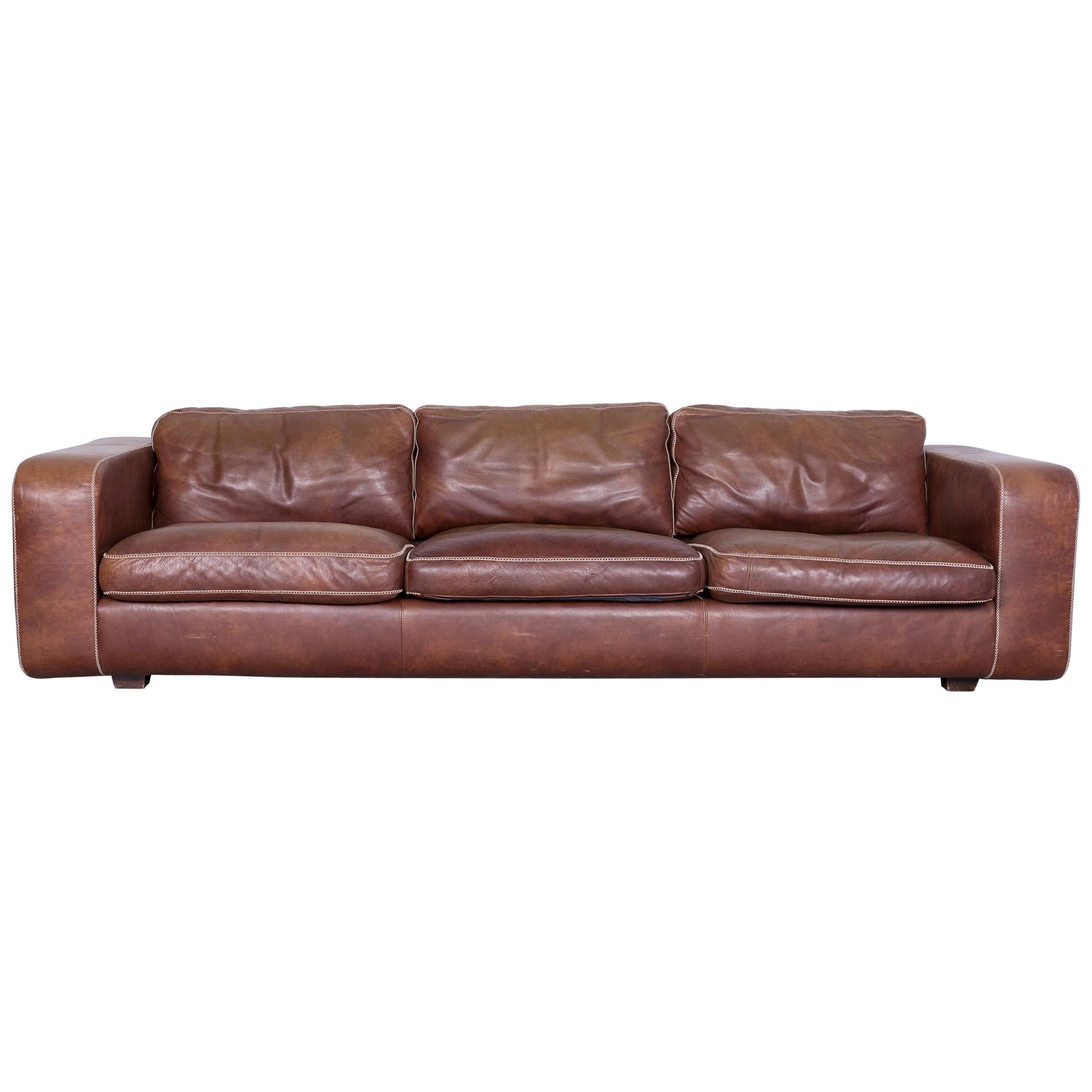 Machalke Valentino Designer Leather Sofa Brown Three-Seat Couch For Sale