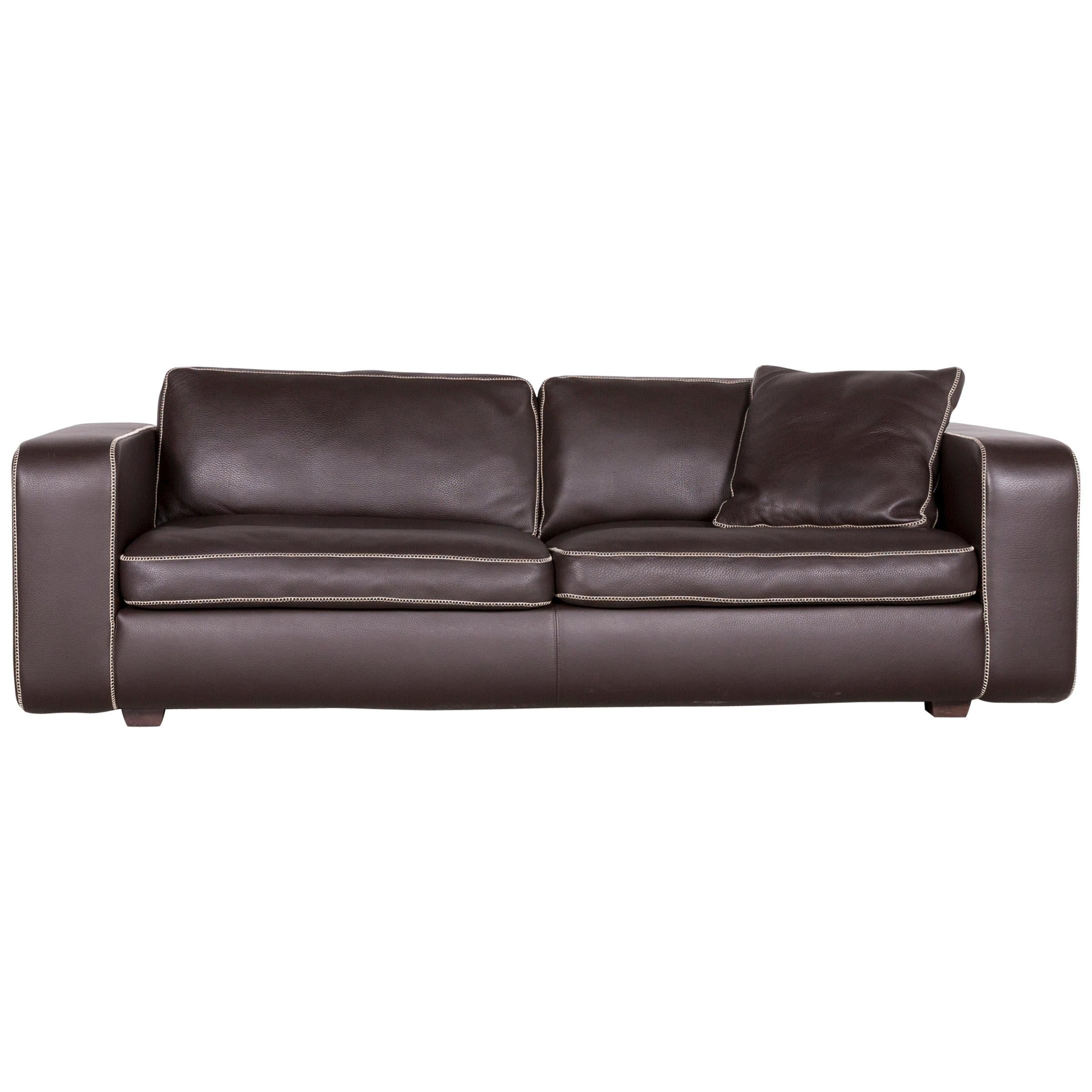 Machalke Valentino Designer Leather Sofa Brown Three-Seat Couch For Sale