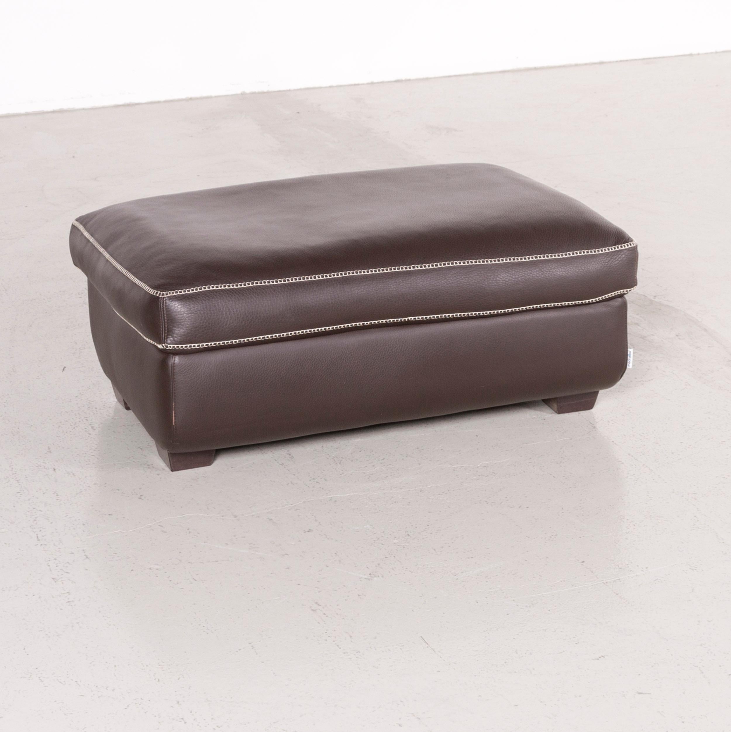 Machalke Valentino Designer Leather Sofa Footstool Set Brown Three-Seat Couch For Sale 7
