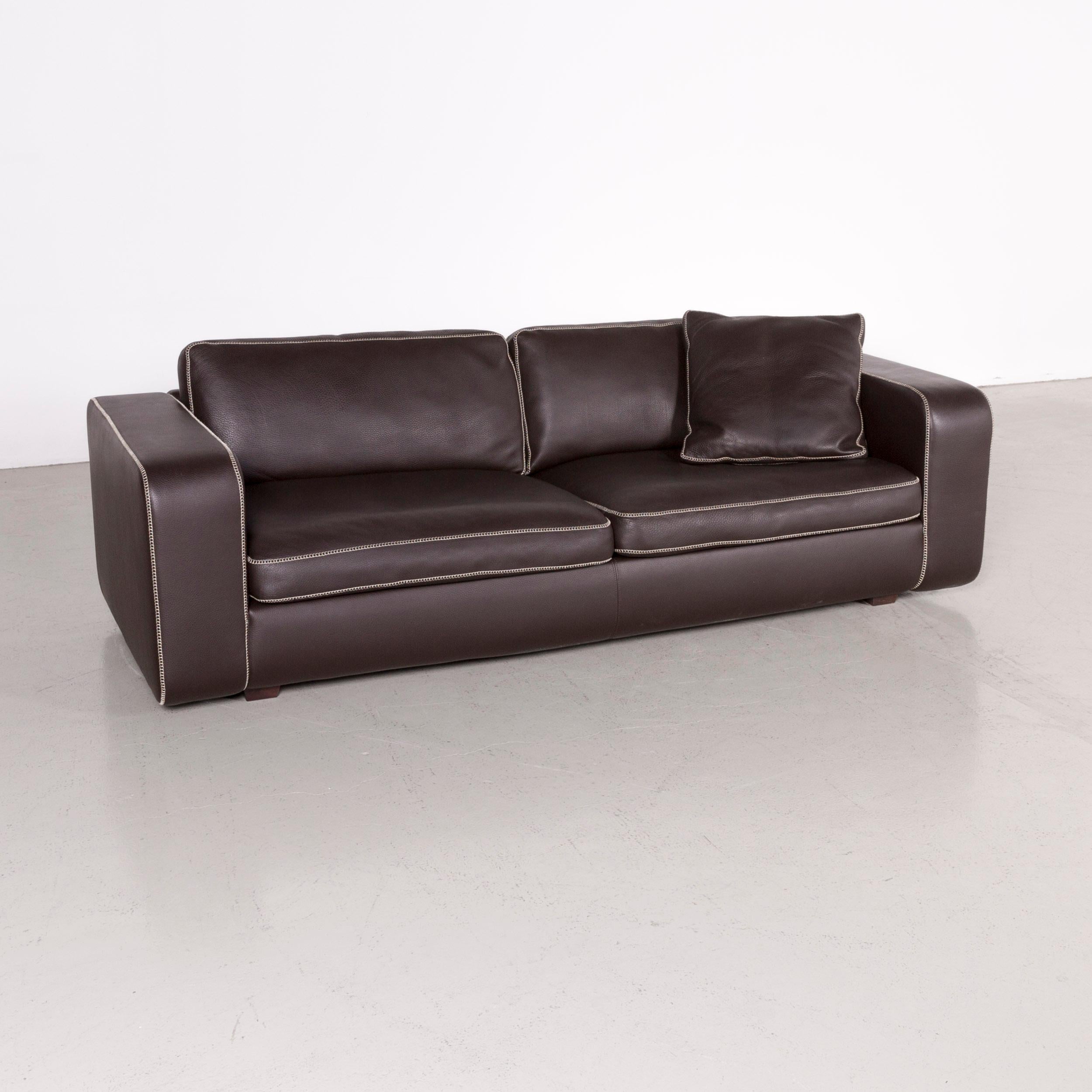 German Machalke Valentino Designer Leather Sofa Footstool Set Brown Three-Seat Couch For Sale