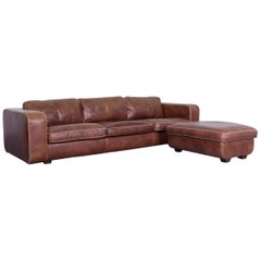 Machalke Valentino Designer Leather Sofa Footstool Set Brown Three-Seat Couch