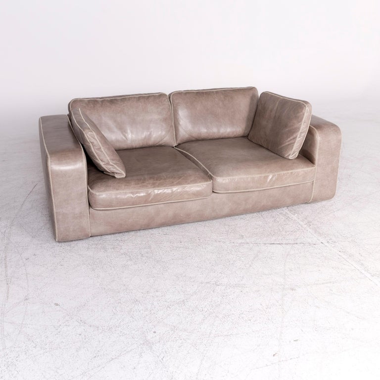 Machalke Valentino Designer Leather Sofa Gray Real Leather Two Seat Couch Machalke Valentino Designer Leather Sofa Gray Real Leather Two Seat Couch