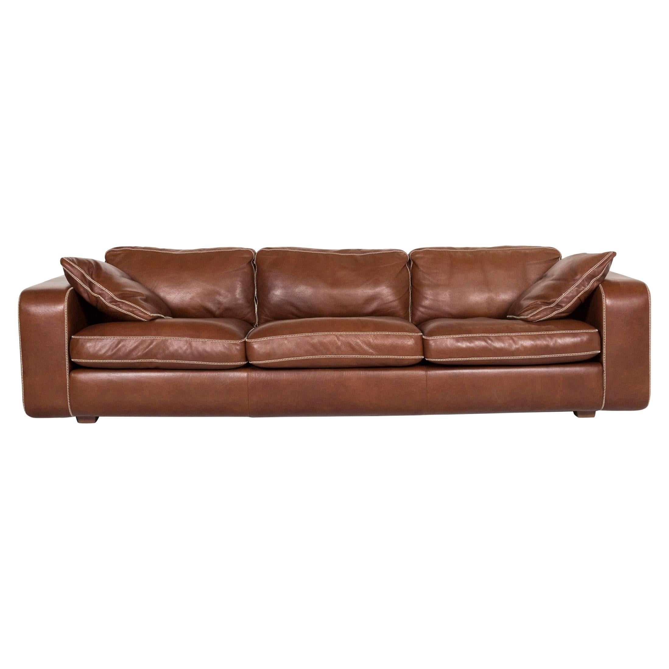 Machalke Valentino Leather Sofa Brown Three-Seat Couch