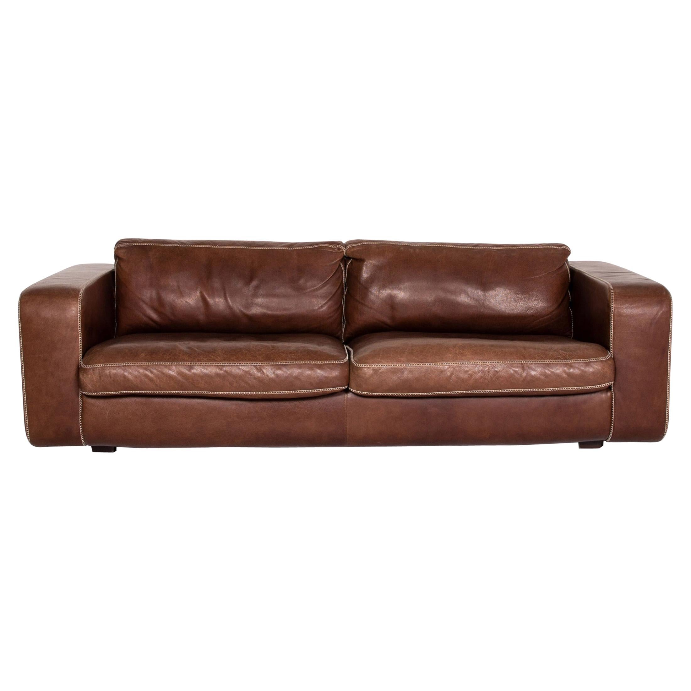 Machalke Valentino Leather Sofa Brown Three-Seat Couch For Sale
