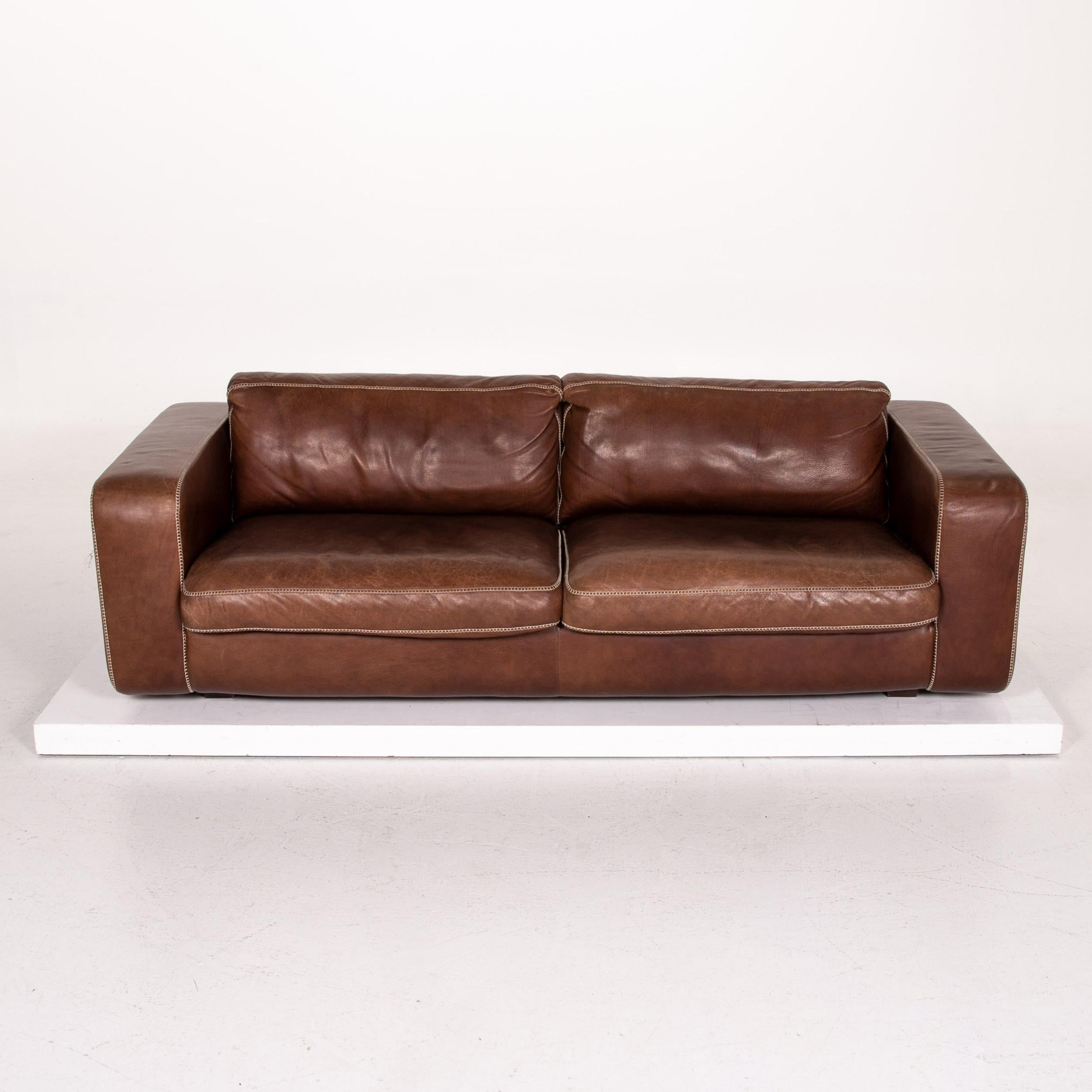 Machalke Valentino Leather Sofa Brown Three-Seat Couch For Sale 3