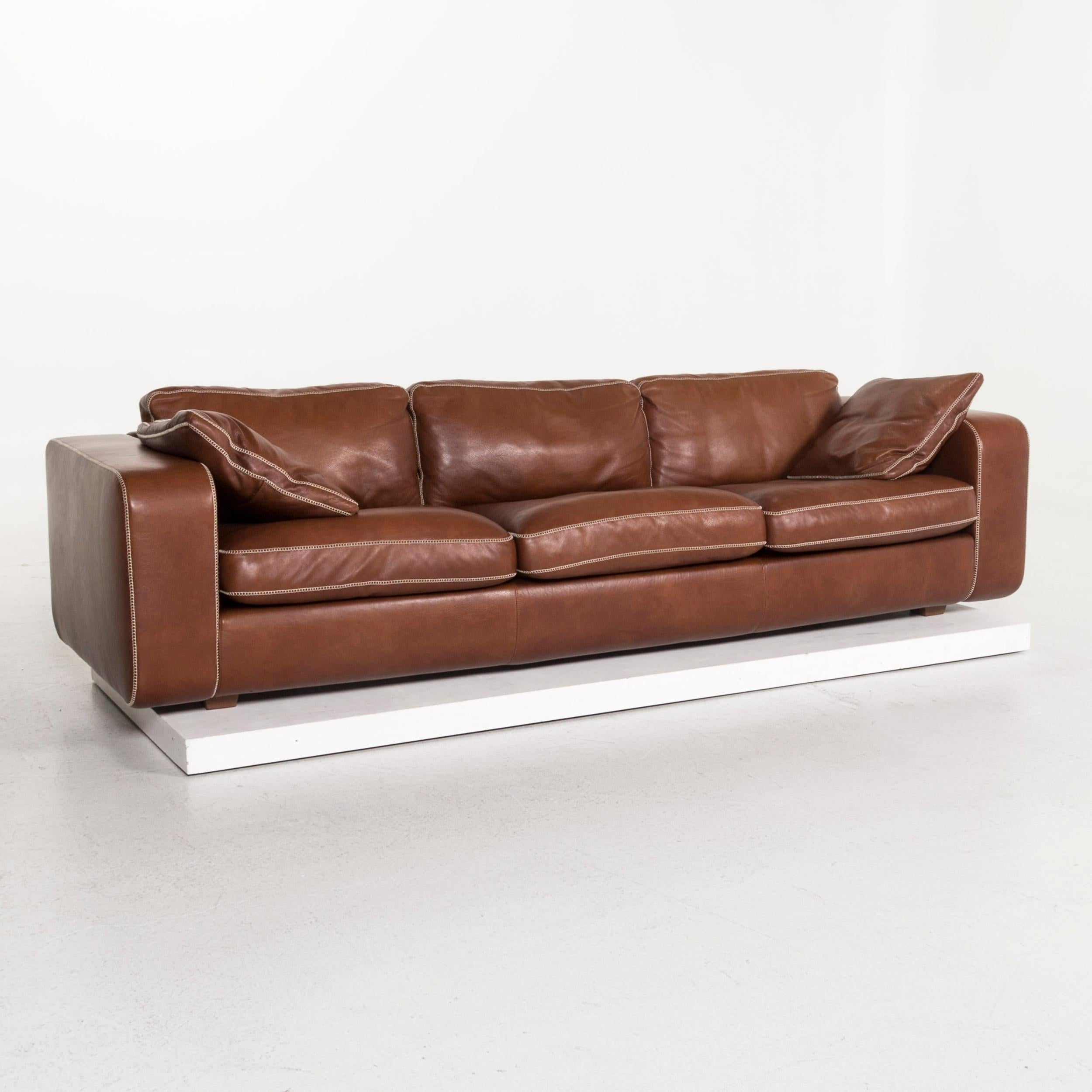Modern Machalke Valentino Leather Sofa Brown Three-Seat Couch