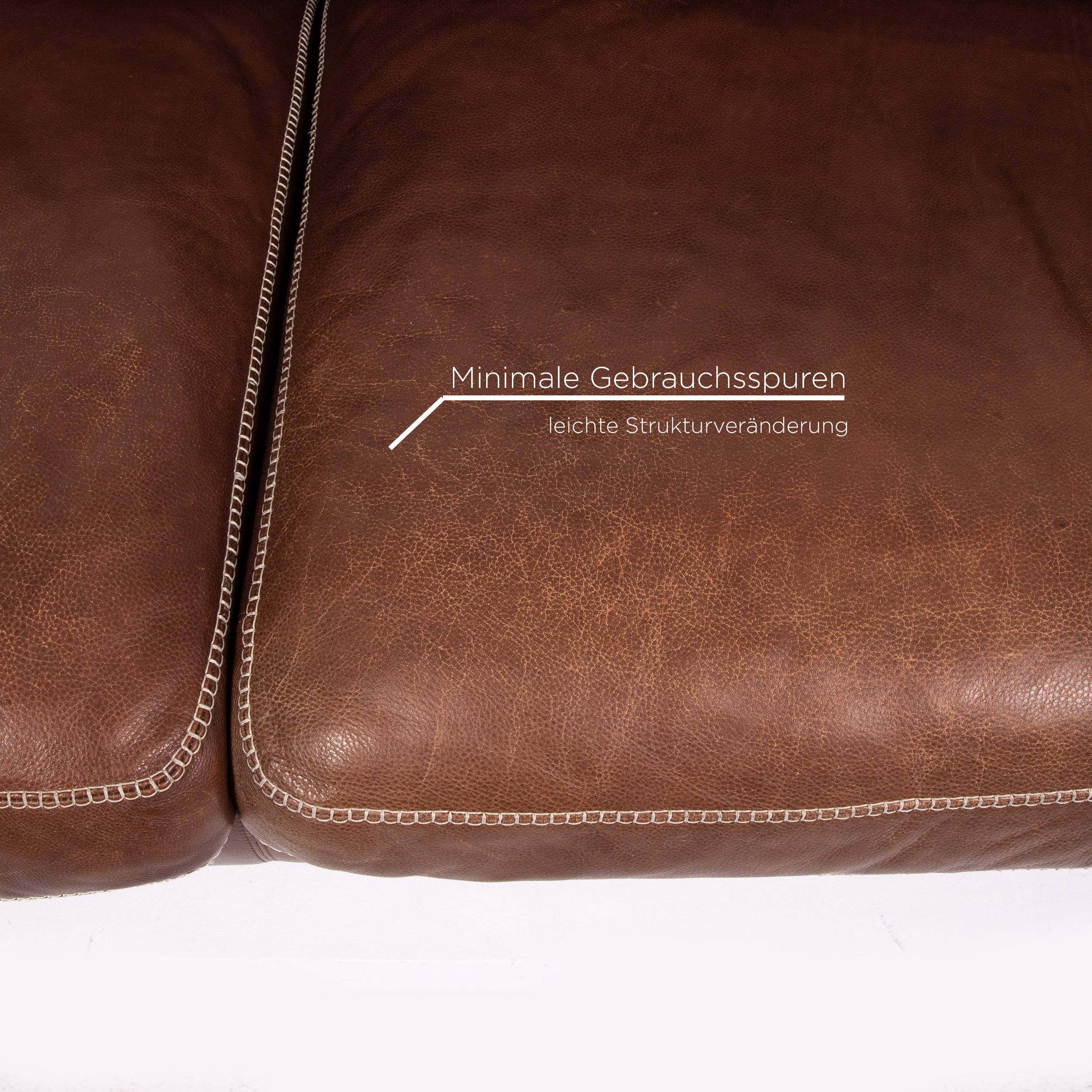 Machalke Valentino Leather Sofa Brown Three-Seat Couch In Good Condition For Sale In Cologne, DE