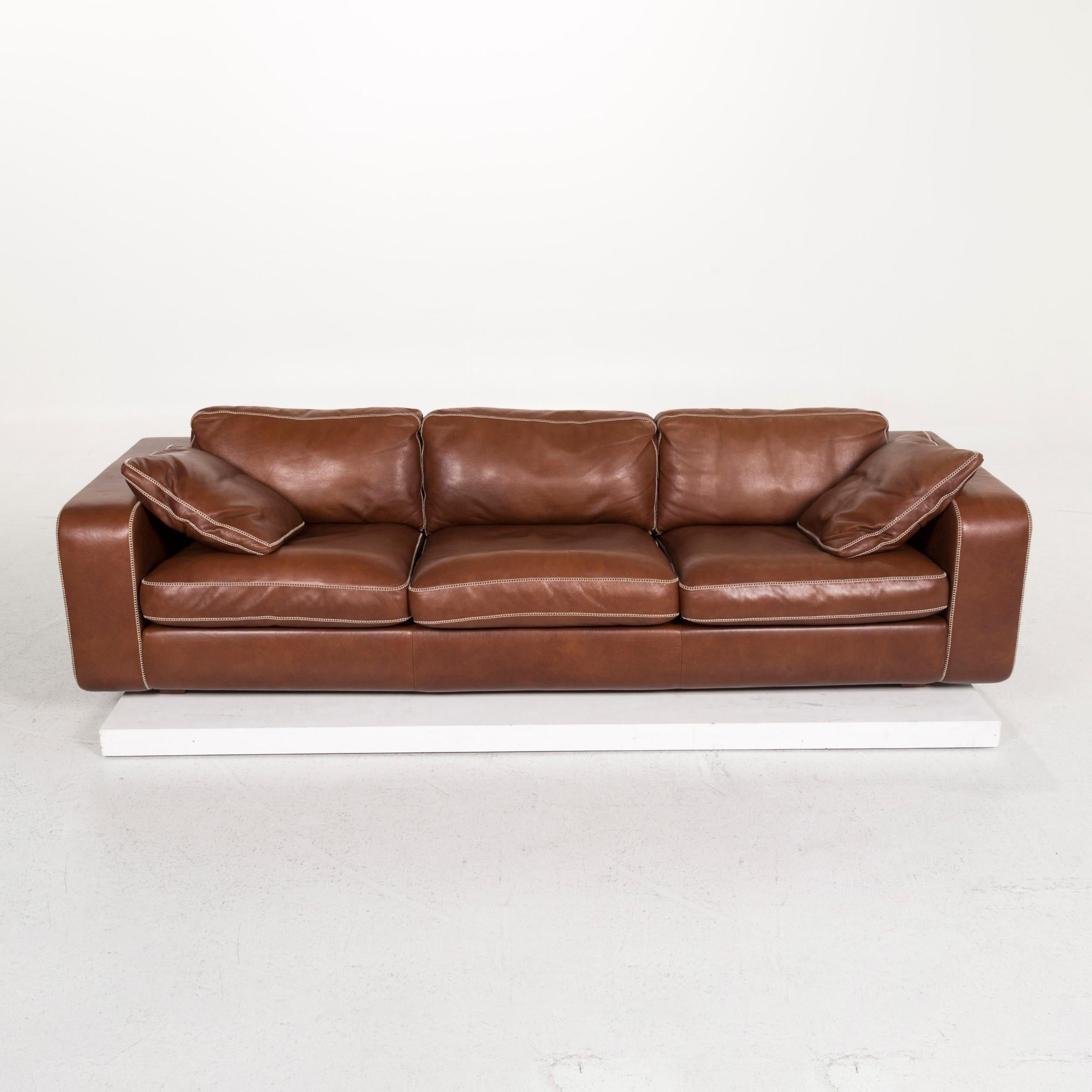 Bosnian Machalke Valentino Leather Sofa Brown Three-Seat Couch