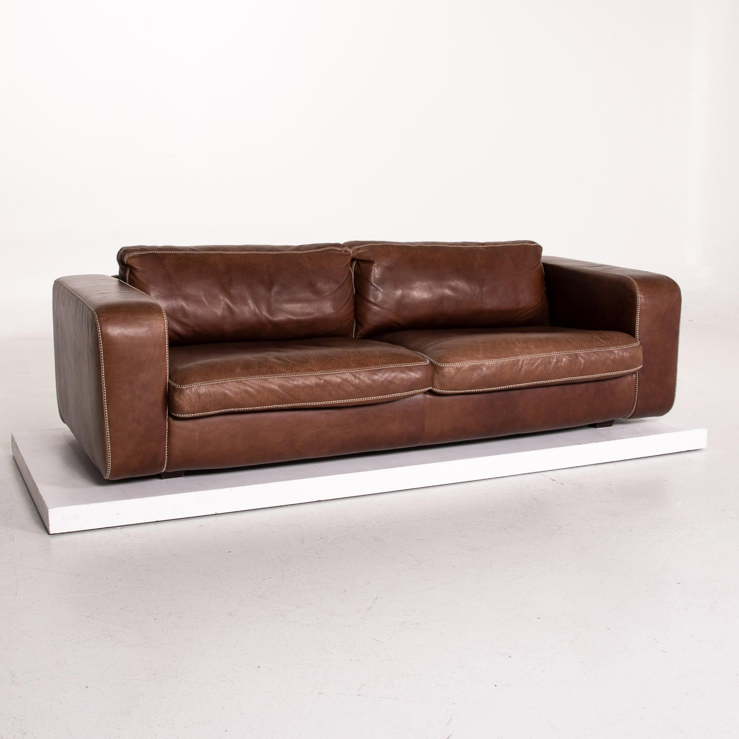 Machalke Valentino Leather Sofa Brown Three-Seat Couch For Sale 2