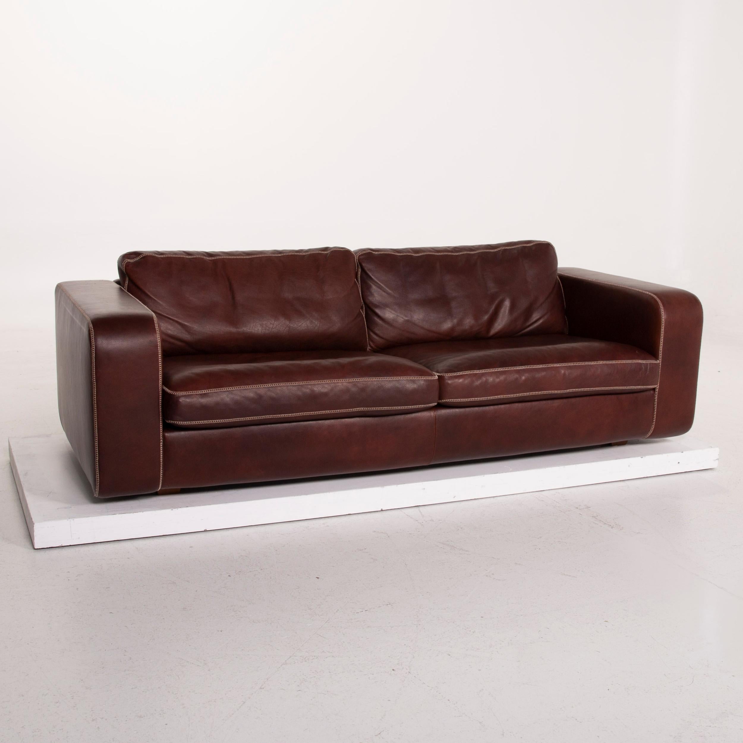 Machalke Valentino Leather Sofa Dark Brown Three-Seat In Good Condition For Sale In Cologne, DE