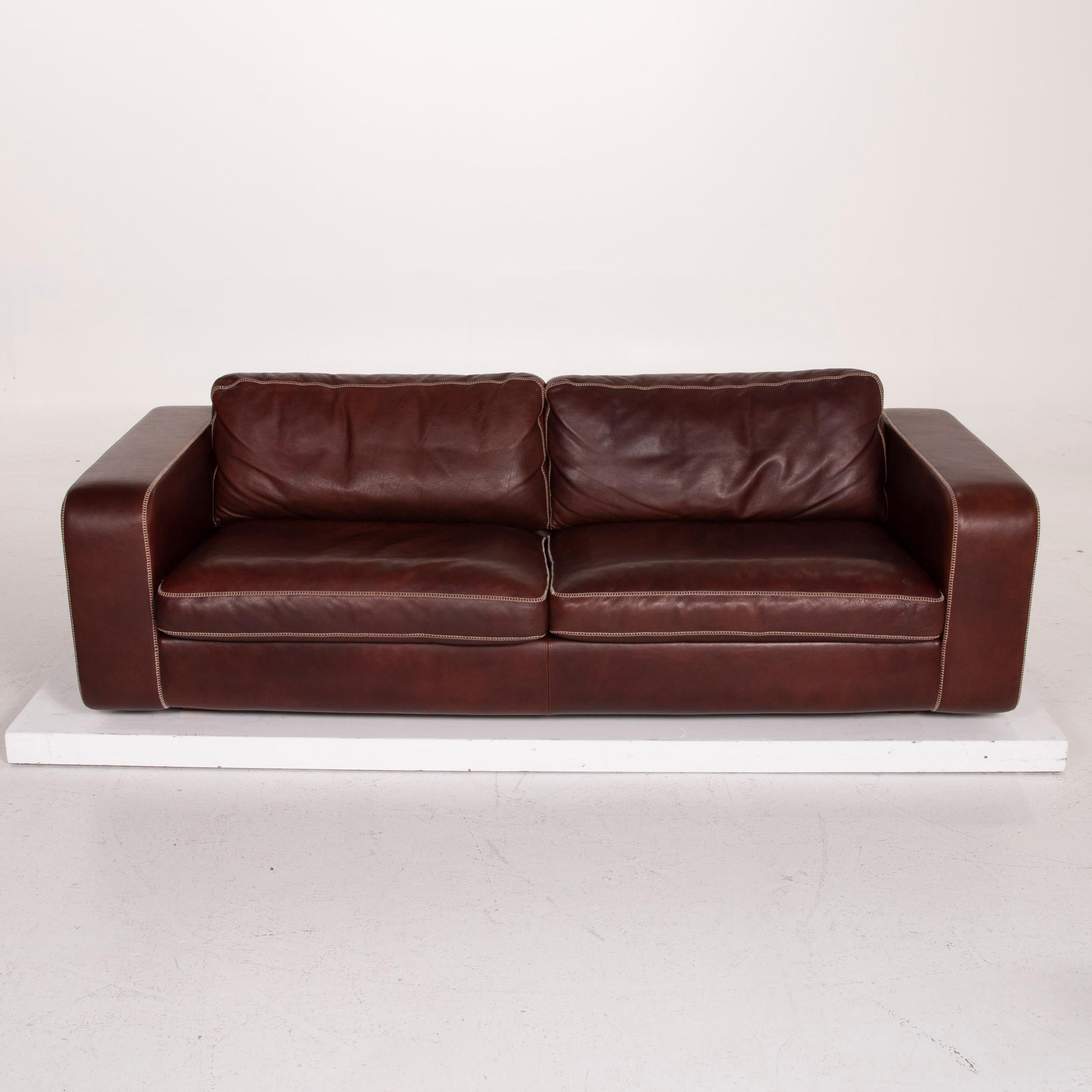 Contemporary Machalke Valentino Leather Sofa Dark Brown Three-Seat For Sale
