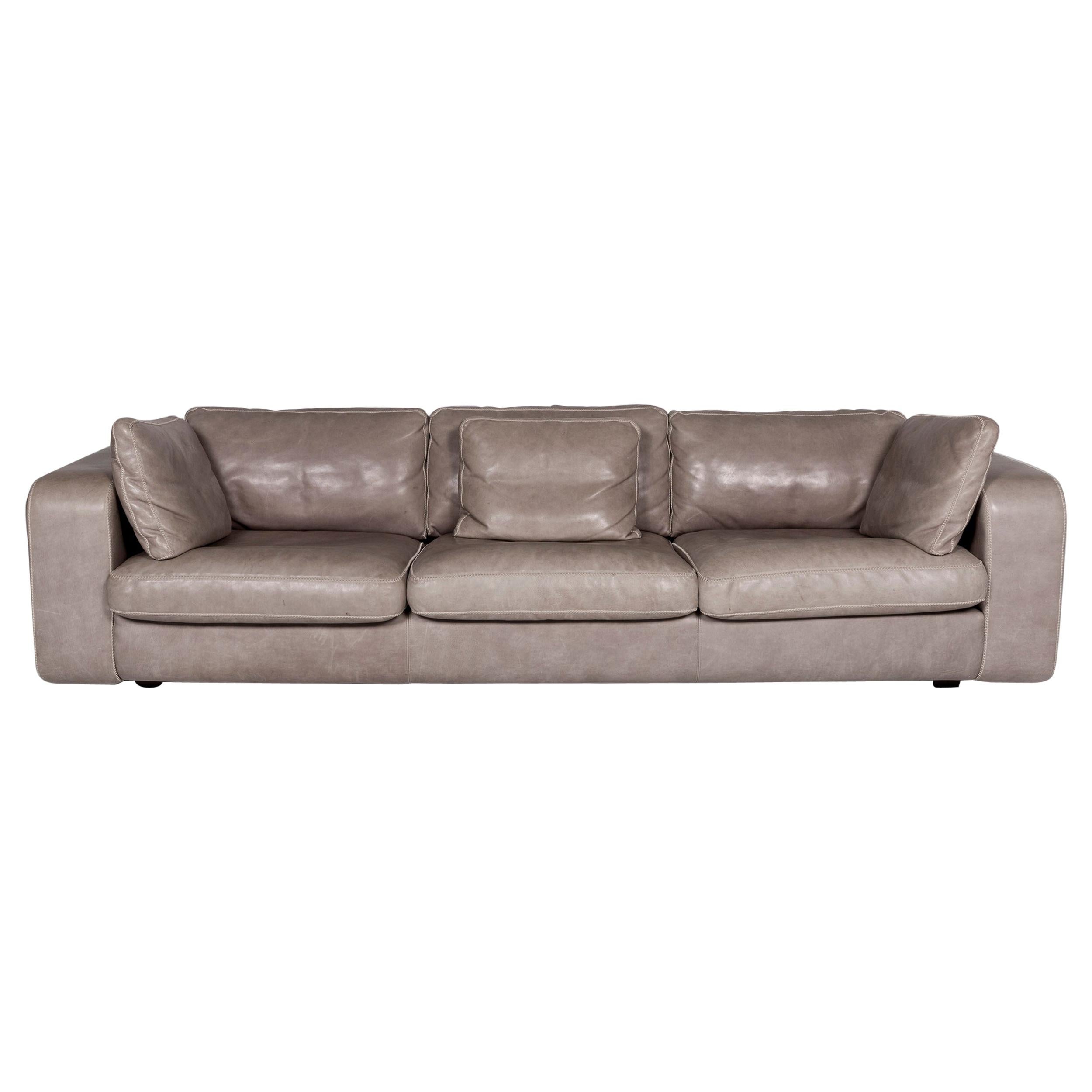 Machalke Valentino Leather Sofa Gray Three-Seat Couch For Sale