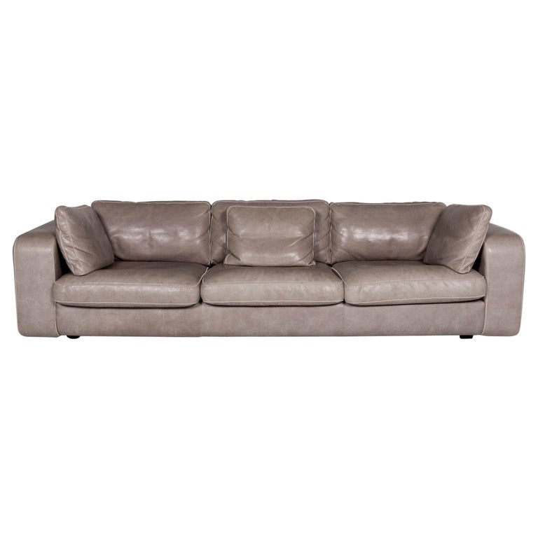 Machalke Valentino Leather Sofa Gray Three-Seat Couch For Sale at 1stDibs