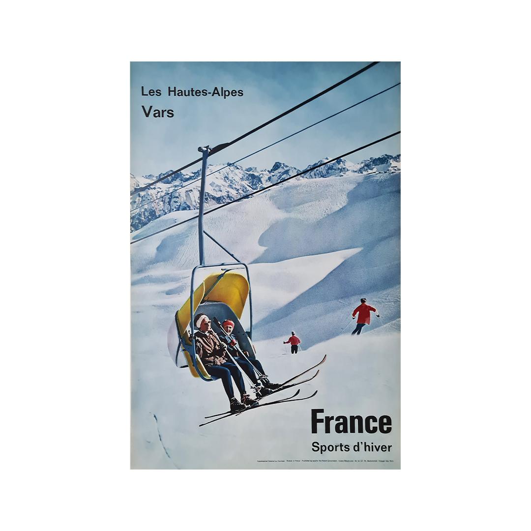 Originalplakat zum Thema Wintersport. Dieses Plakat wurde 1952 von Machatchek hergestellt und diente der Werbung für verschiedene Skigebiete in Frankreich.

In der Tat können wir einen Blick auf den Bahnhof von Vars, die in den südlichen Alpen und