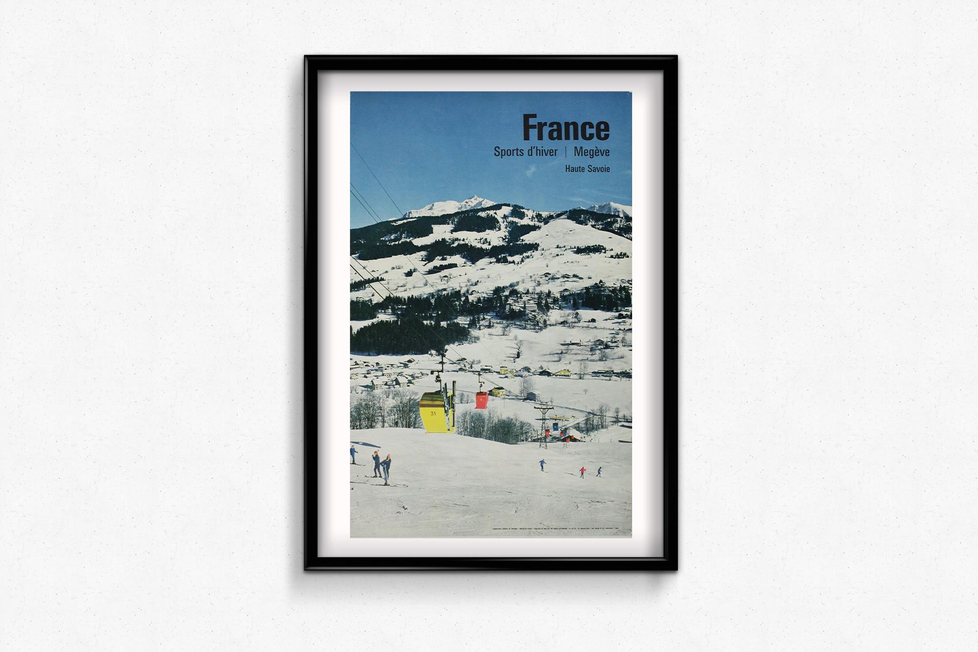 1964 winter travel poster for Megève ski resort in French Alps For Sale 1
