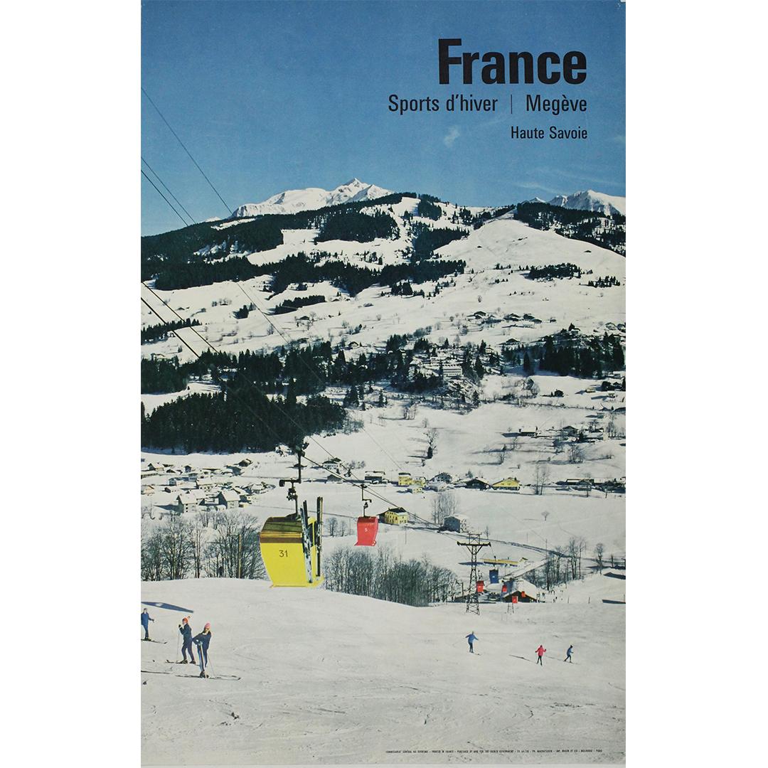 1964 winter travel poster for Megève ski resort in French Alps - Print by Machatschek