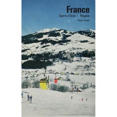 1964 winter travel poster for Megève ski resort in French Alps