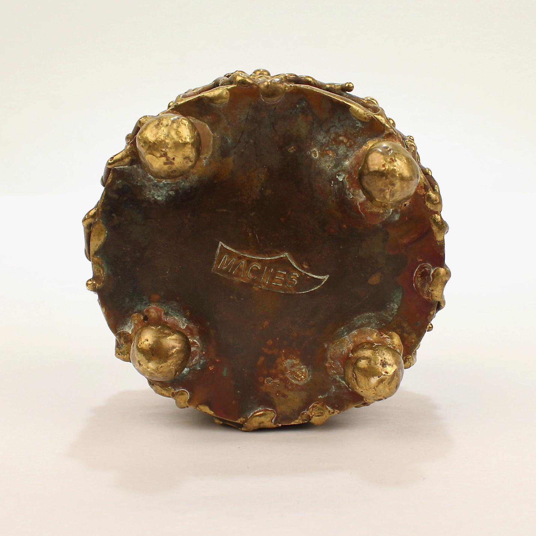 Maches Mexican Brutalist Bronze Dresser Box with Gemstones & Nude Dancing Figure For Sale 3