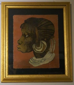 Machiel Hopman (1928-2001), Portrait d'une femme africaine, huile sur papier