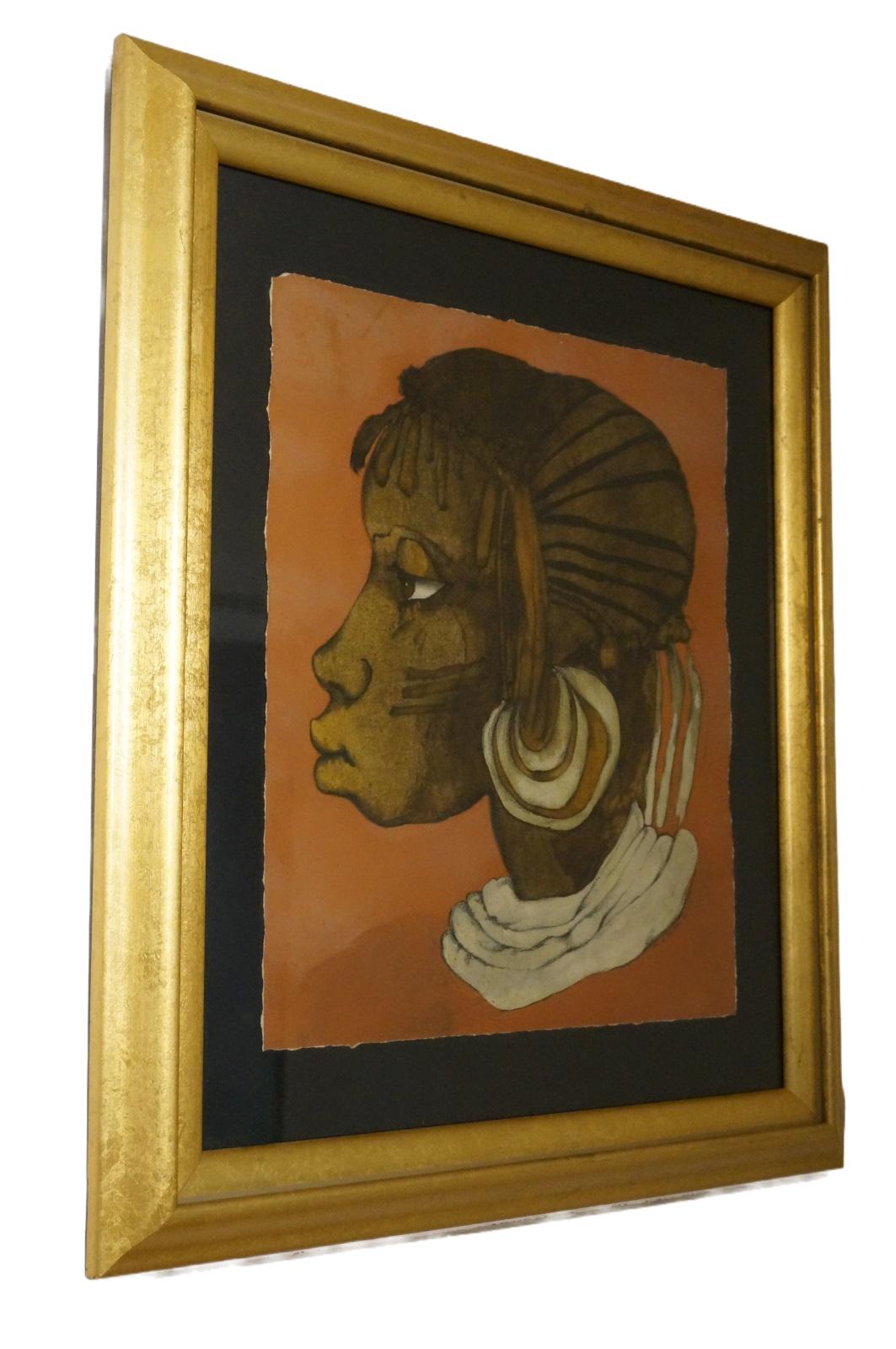 Machiel Hopman (1928-2001), Ritratto di donna africana, olio su carta 2