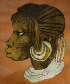 Machiel Hopman (1928-2001), Portrait d'une femme africaine, huile sur papier