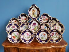 Machin Dessert Service, Moustache Shape, Cobalt Blue with Flowers, ca 1825