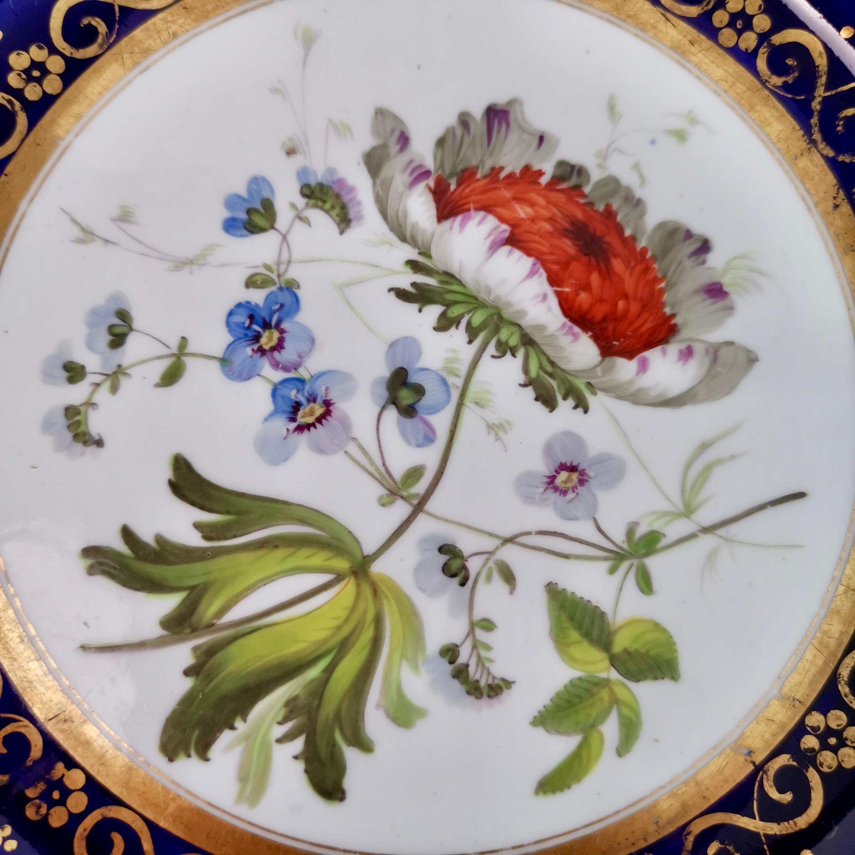 Porcelain Machin Dessert Service, Moustache Shape, Cobalt Blue with Flowers, ca 1825