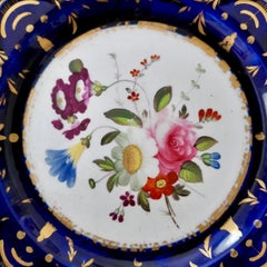 Machin Moustache Plate, Flowers on Cobalt Blue, Regency, circa 1825