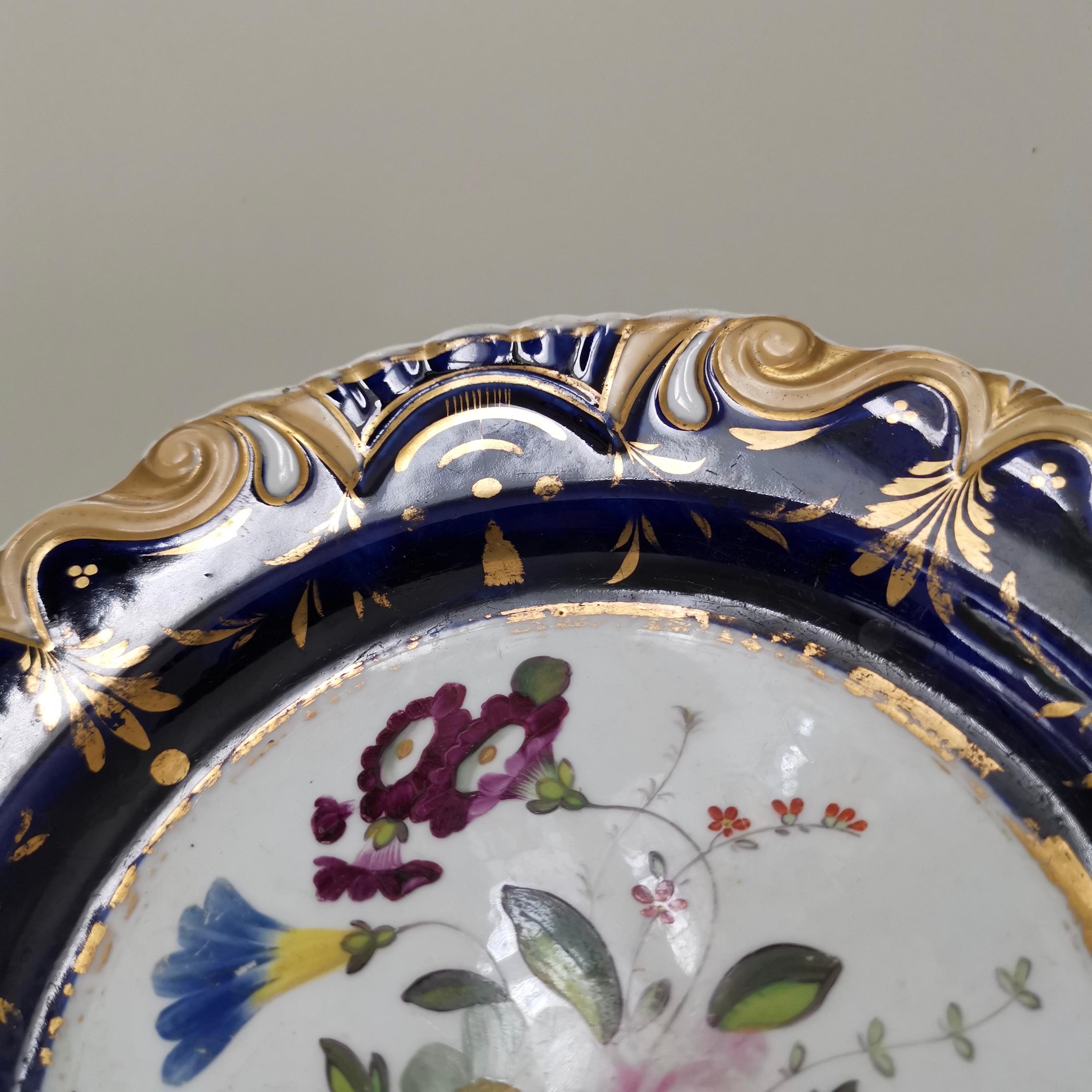 Machin Moustache Plate, Flowers on Cobalt Blue, Regency, circa 1825 1