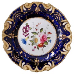 Machin Moustache Plate, Flowers on Cobalt Blue, Regency, circa 1825