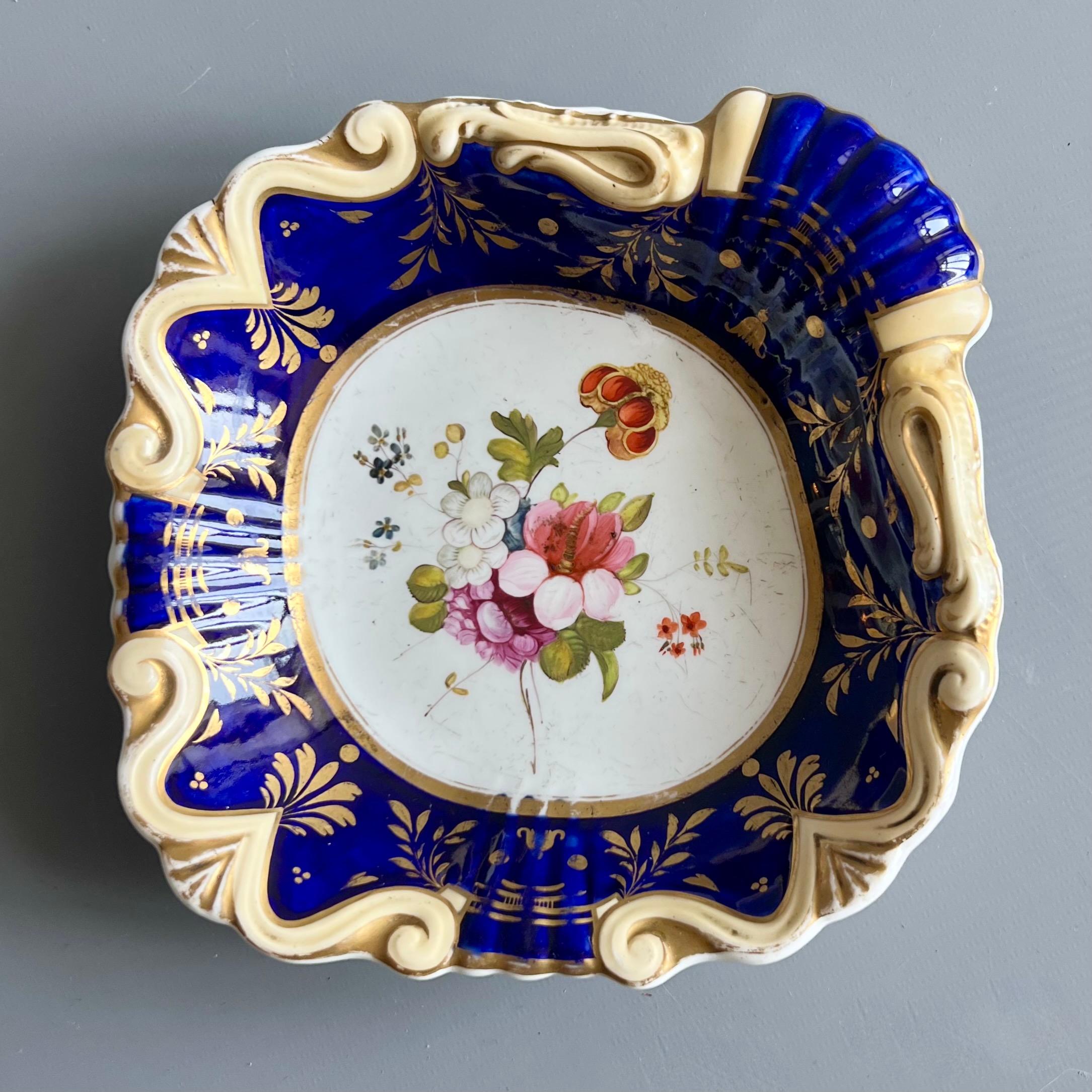 Machin Part Dessert Service, Moustache Shape, Cobalt Blue and Flowers, ca 1825 For Sale 5