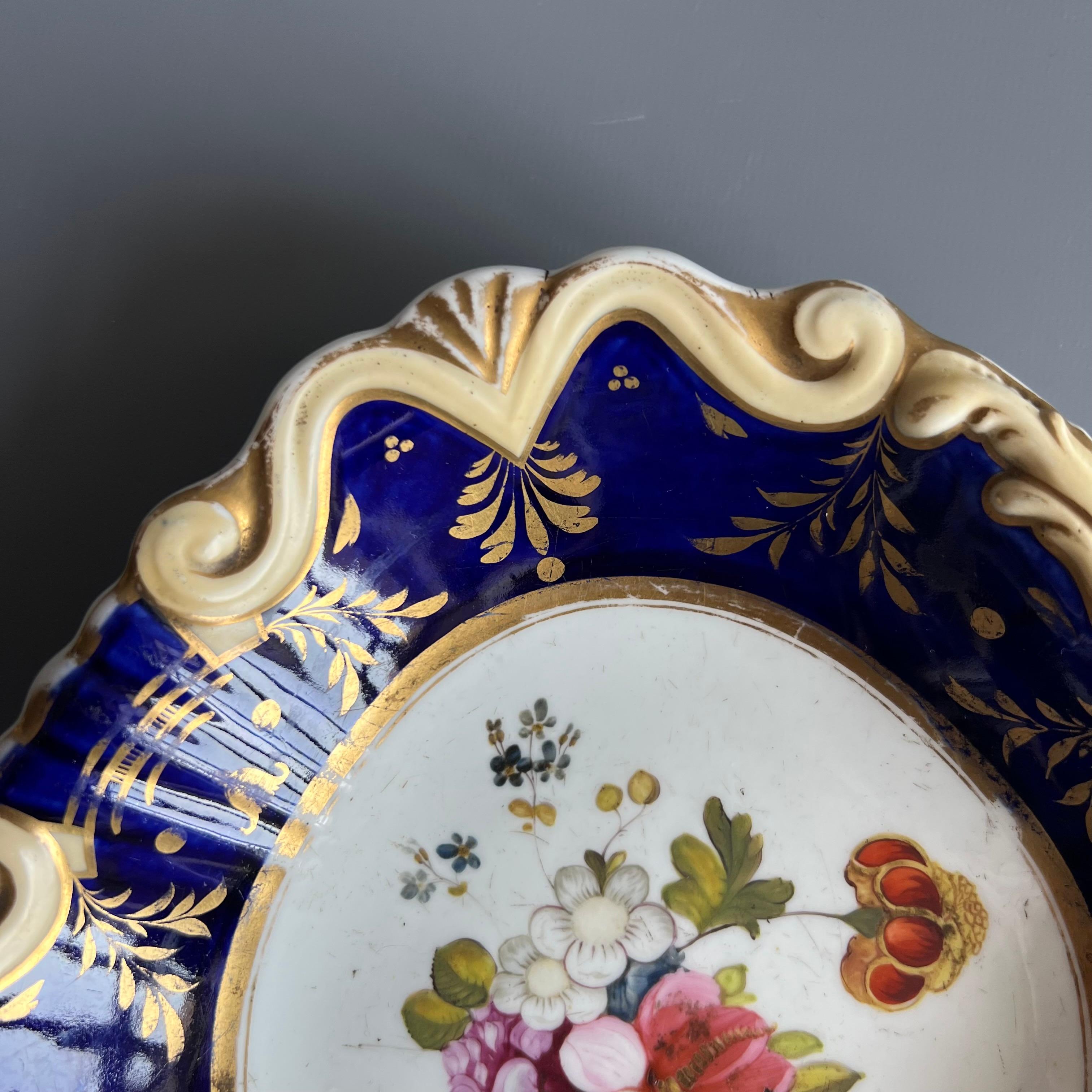 Machin Part Dessert Service, Moustache Shape, Cobalt Blue and Flowers, ca 1825 For Sale 6