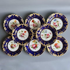 Machin Part Dessert Service, Moustache Shape, Cobalt Blue and Flowers, ca 1825