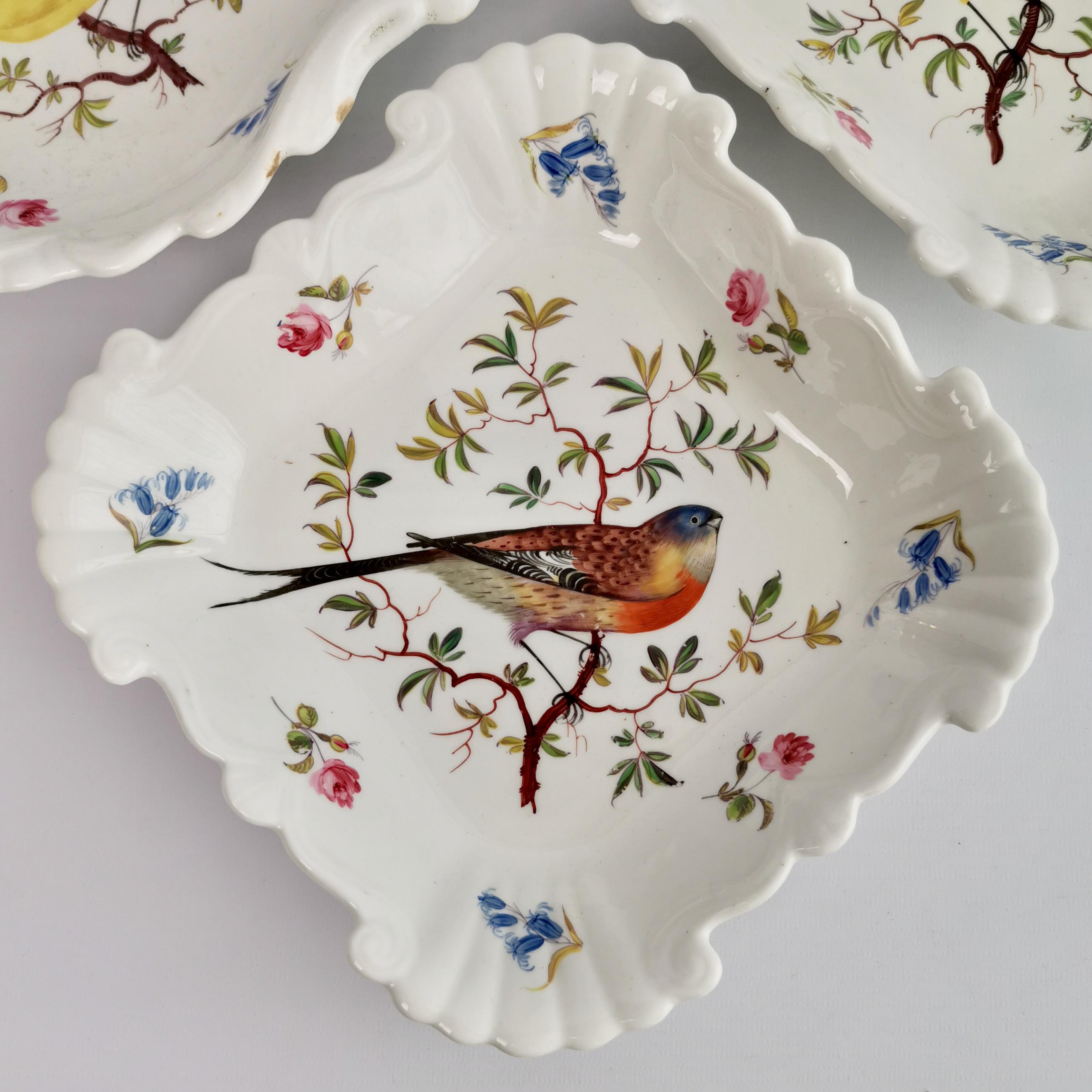 Machin Porcelain Dessert Service, Moustache Shape, White, Birds, Regency ca 1820 6