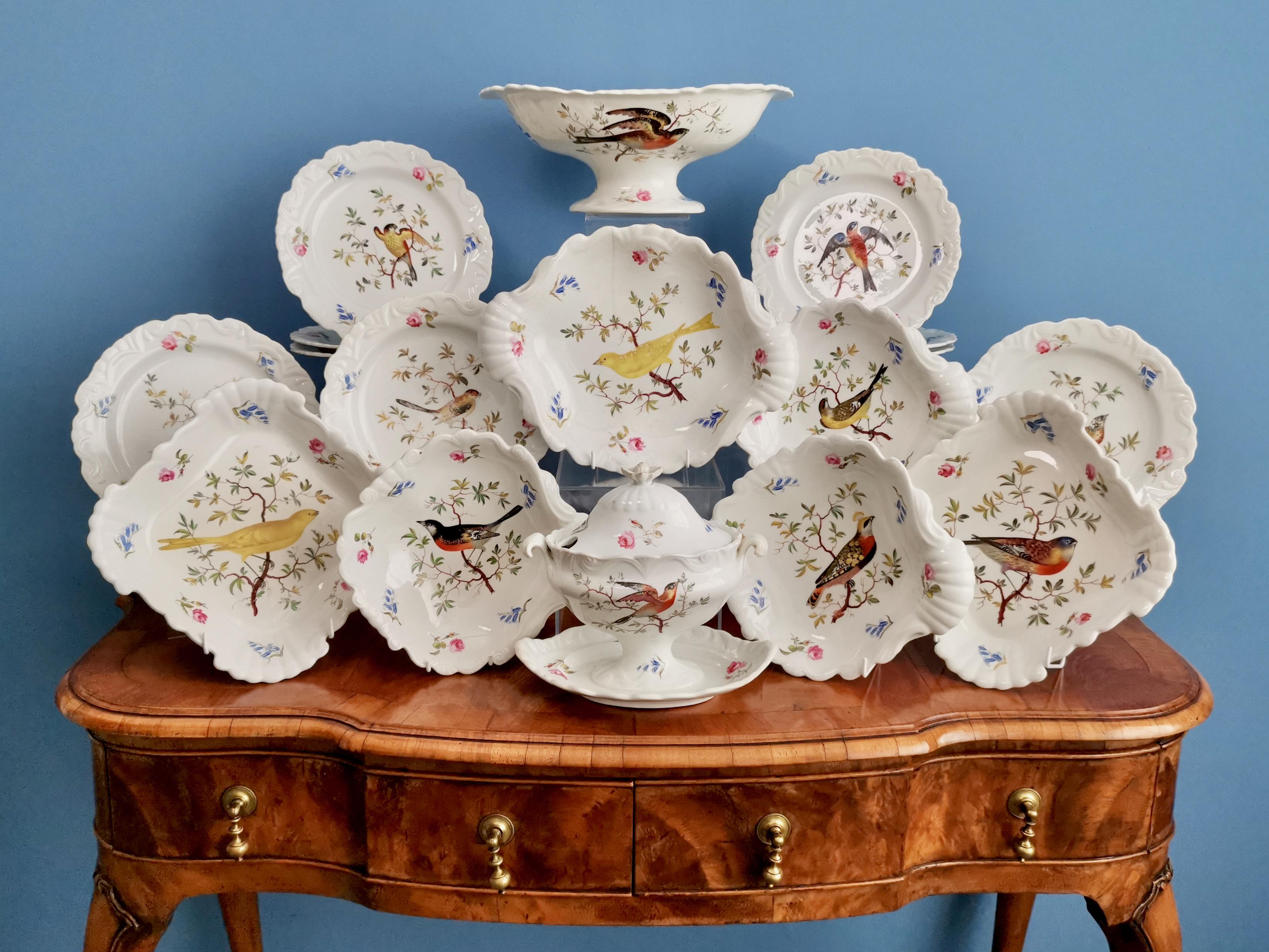 This is an incredibly charming dessert service made by Machin around 1820, which is known as the Regency period. The service has the famous 