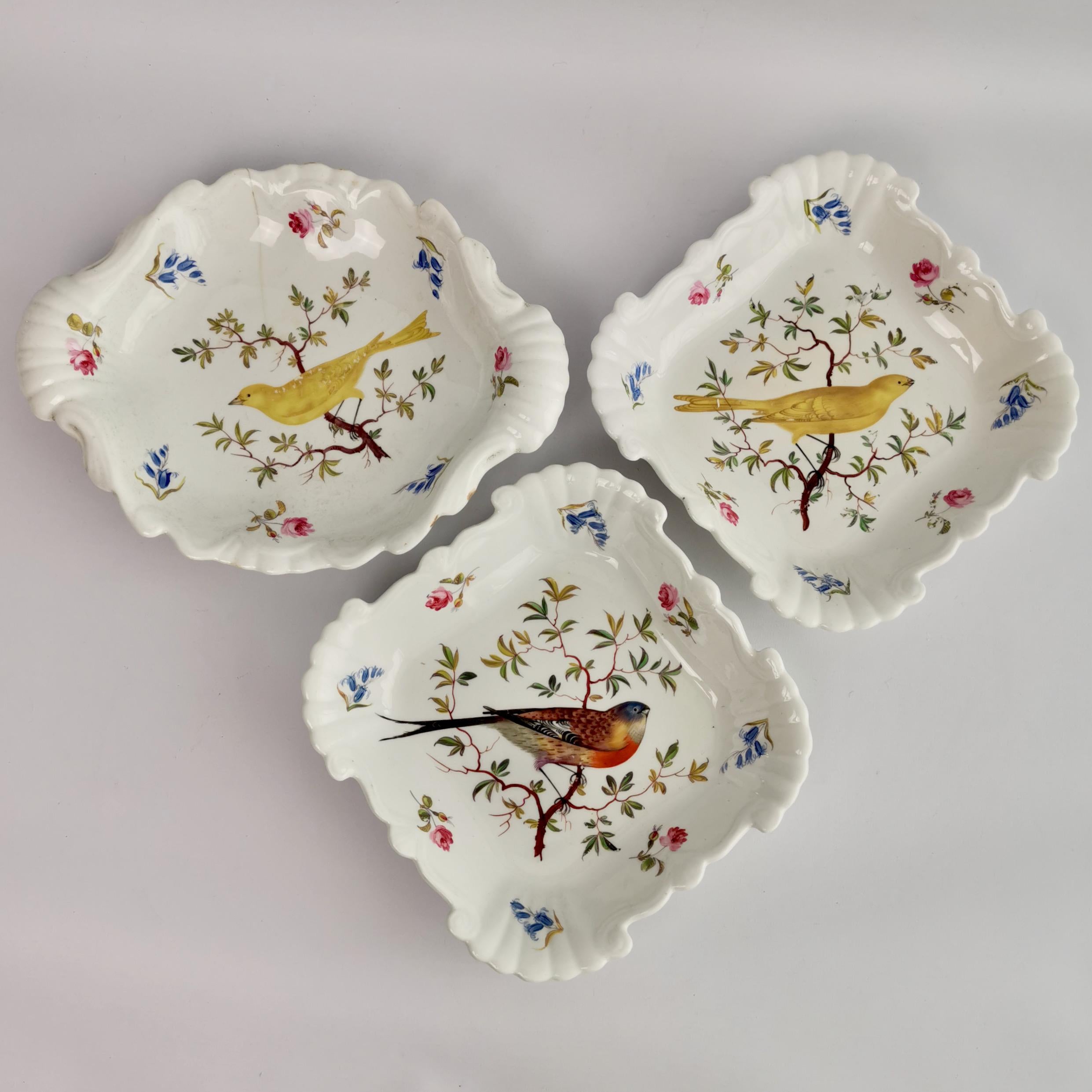 Machin Porcelain Dessert Service, Moustache Shape, White, Birds, Regency ca 1820 1