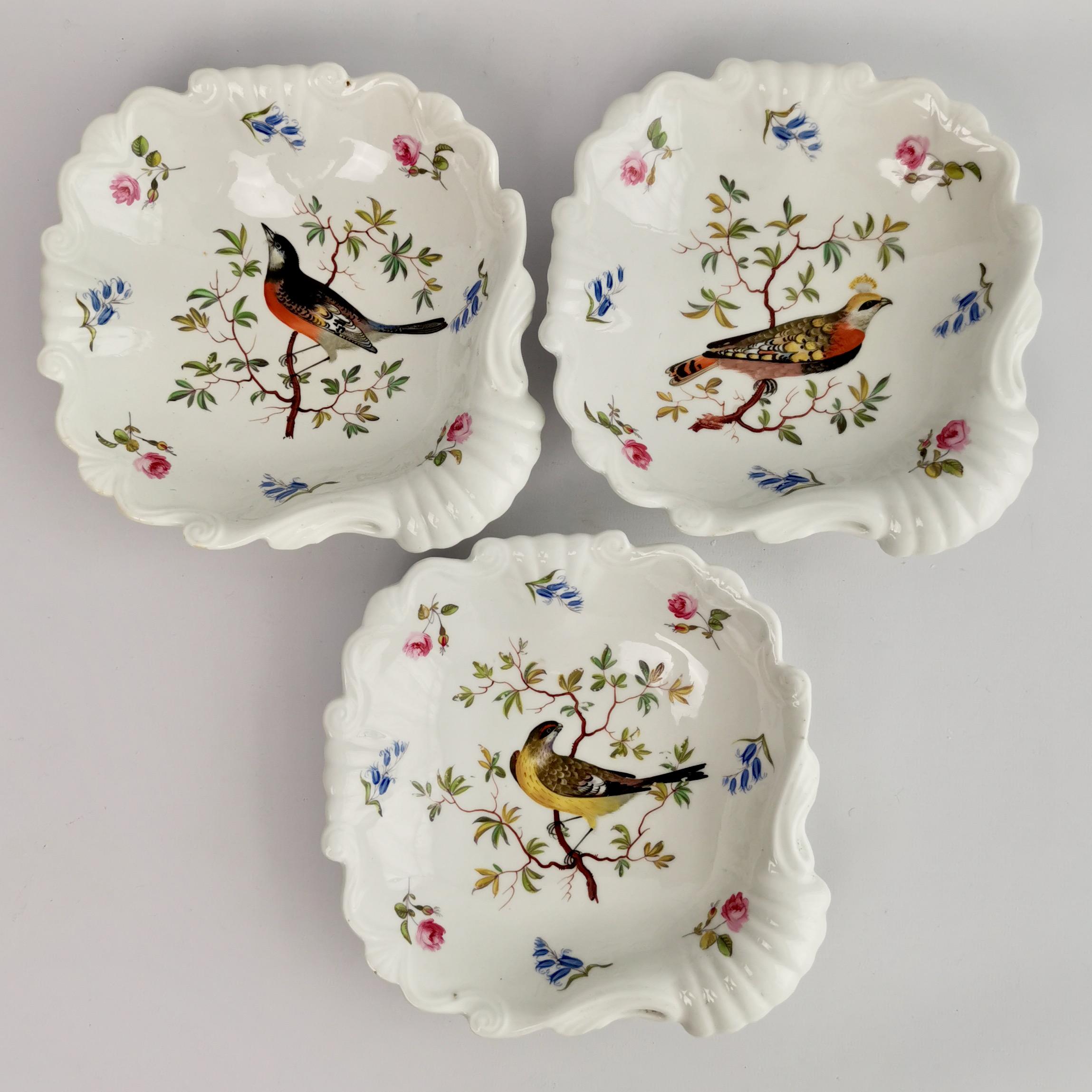 Machin Porcelain Dessert Service, Moustache Shape, White, Birds, Regency ca 1820 2