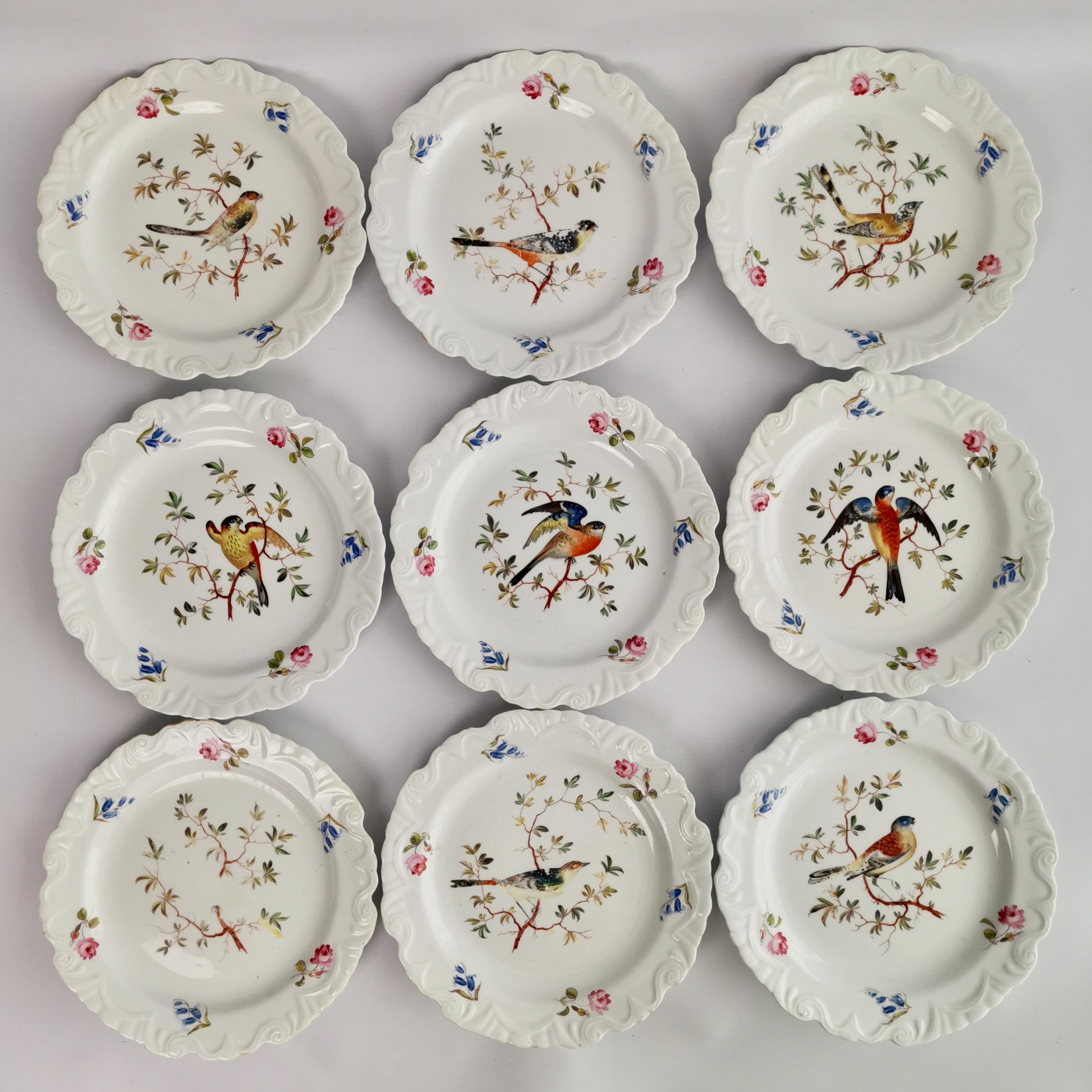 Machin Porcelain Dessert Service, Moustache Shape, White, Birds, Regency ca 1820 3