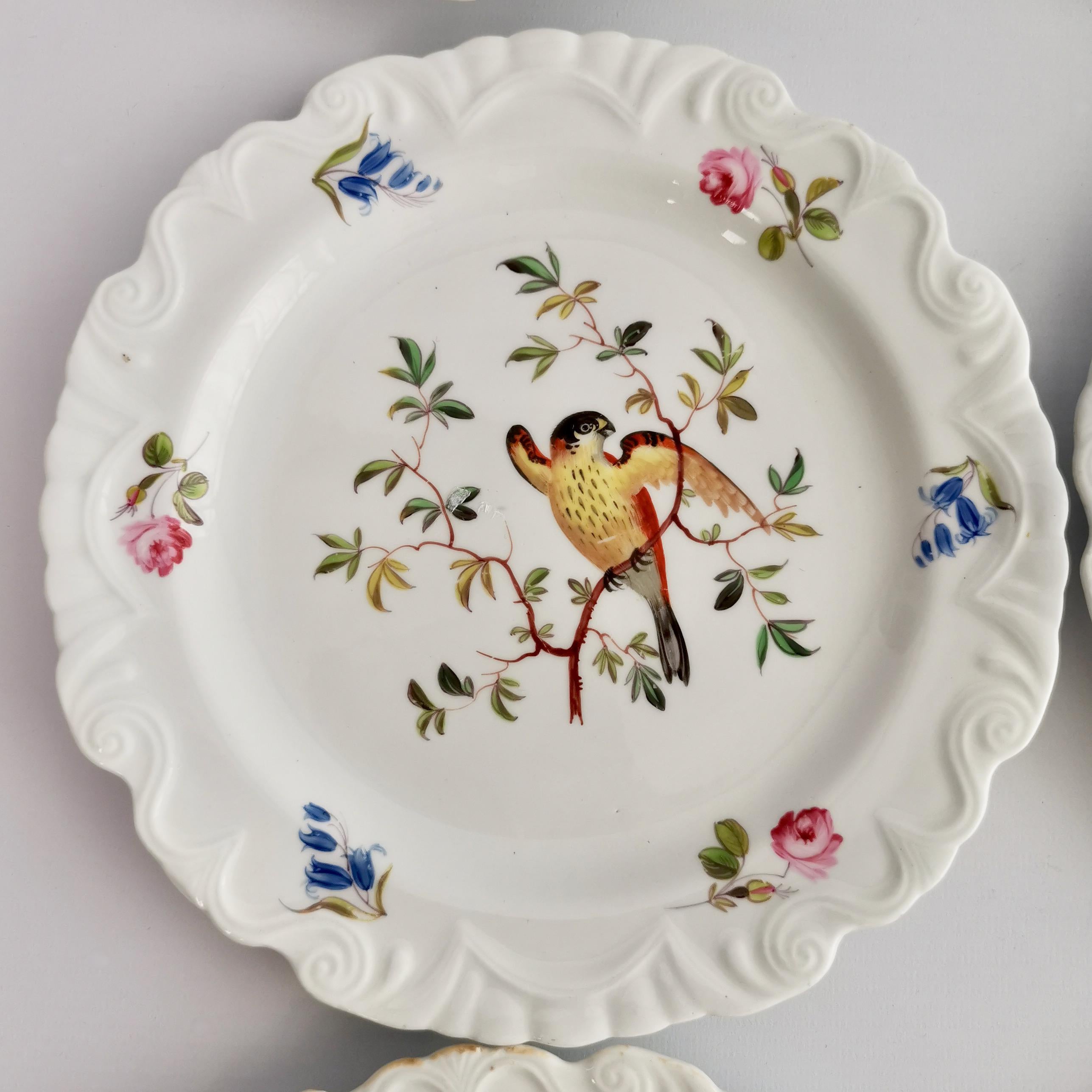 Machin Porcelain Dessert Service, Moustache Shape, White, Birds, Regency ca 1820 4